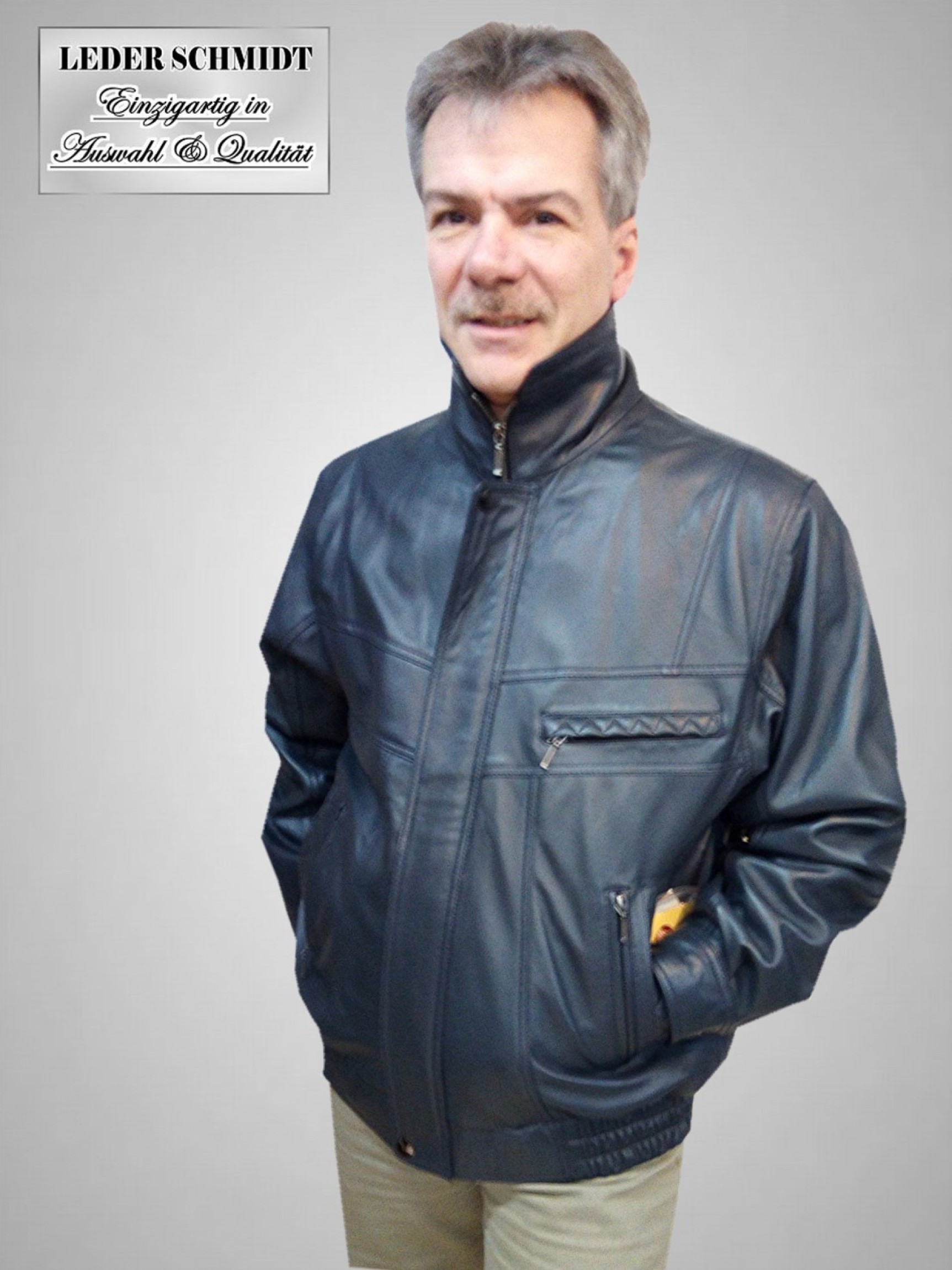 kurzer Herren Leder-Blouson Lammnappa blau