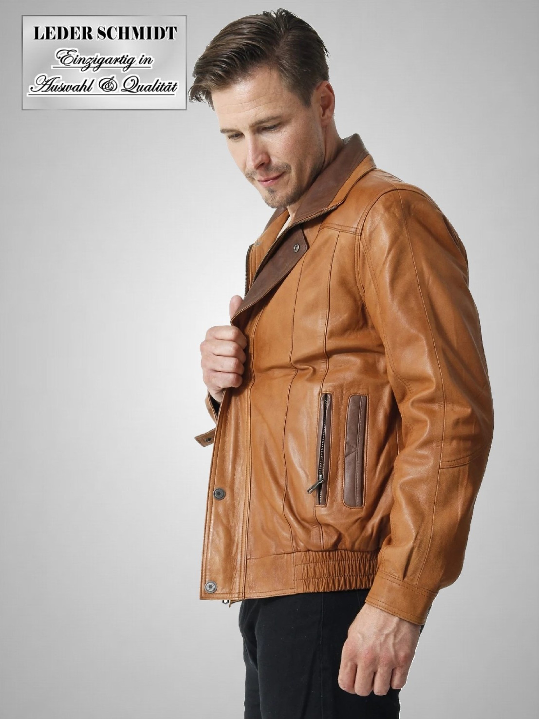 Blouson aus Leder Herren Jacke cognac kurz echtes Leder