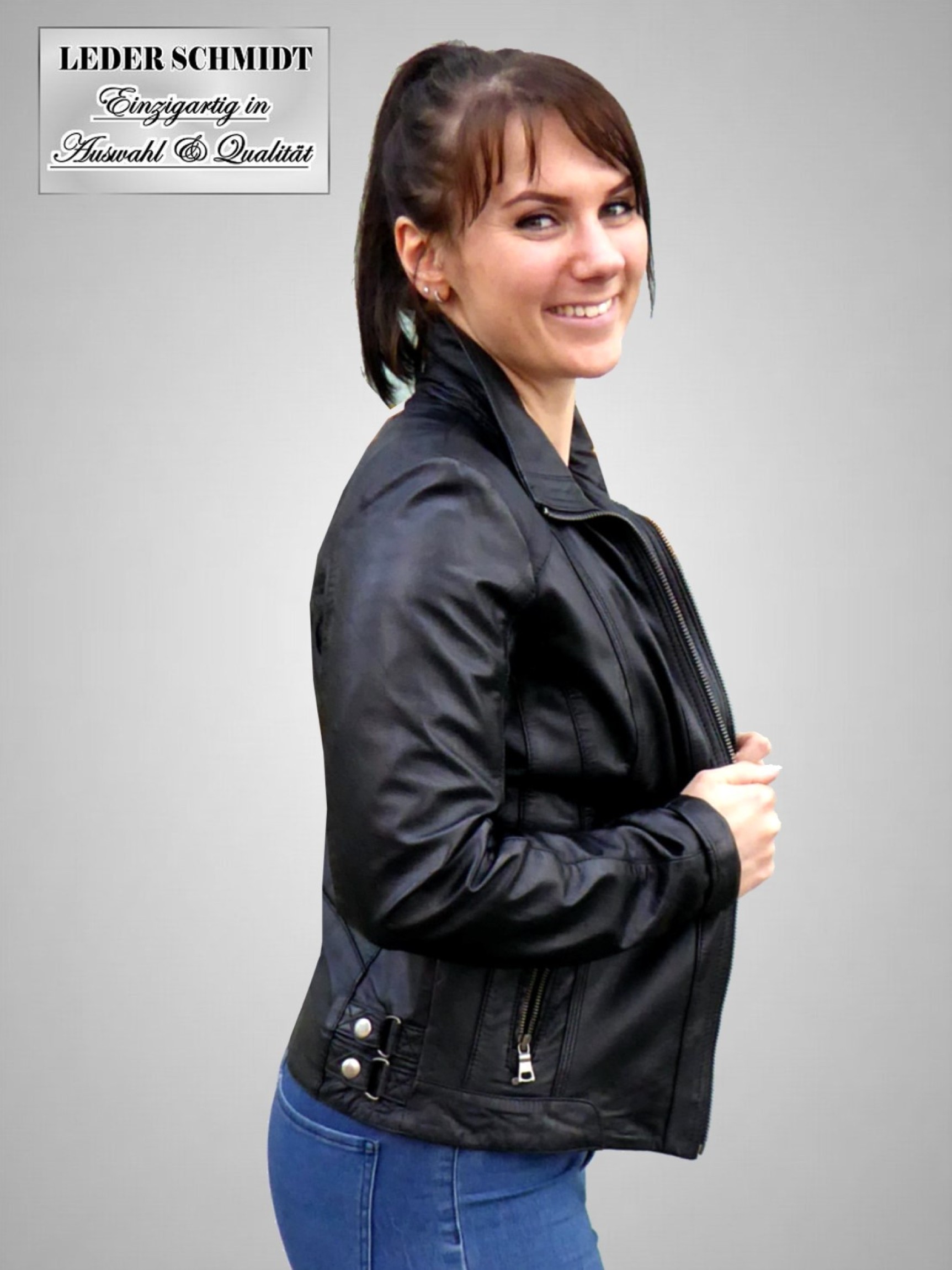 kurze schwarze Damen Lederjacke Lammnappa