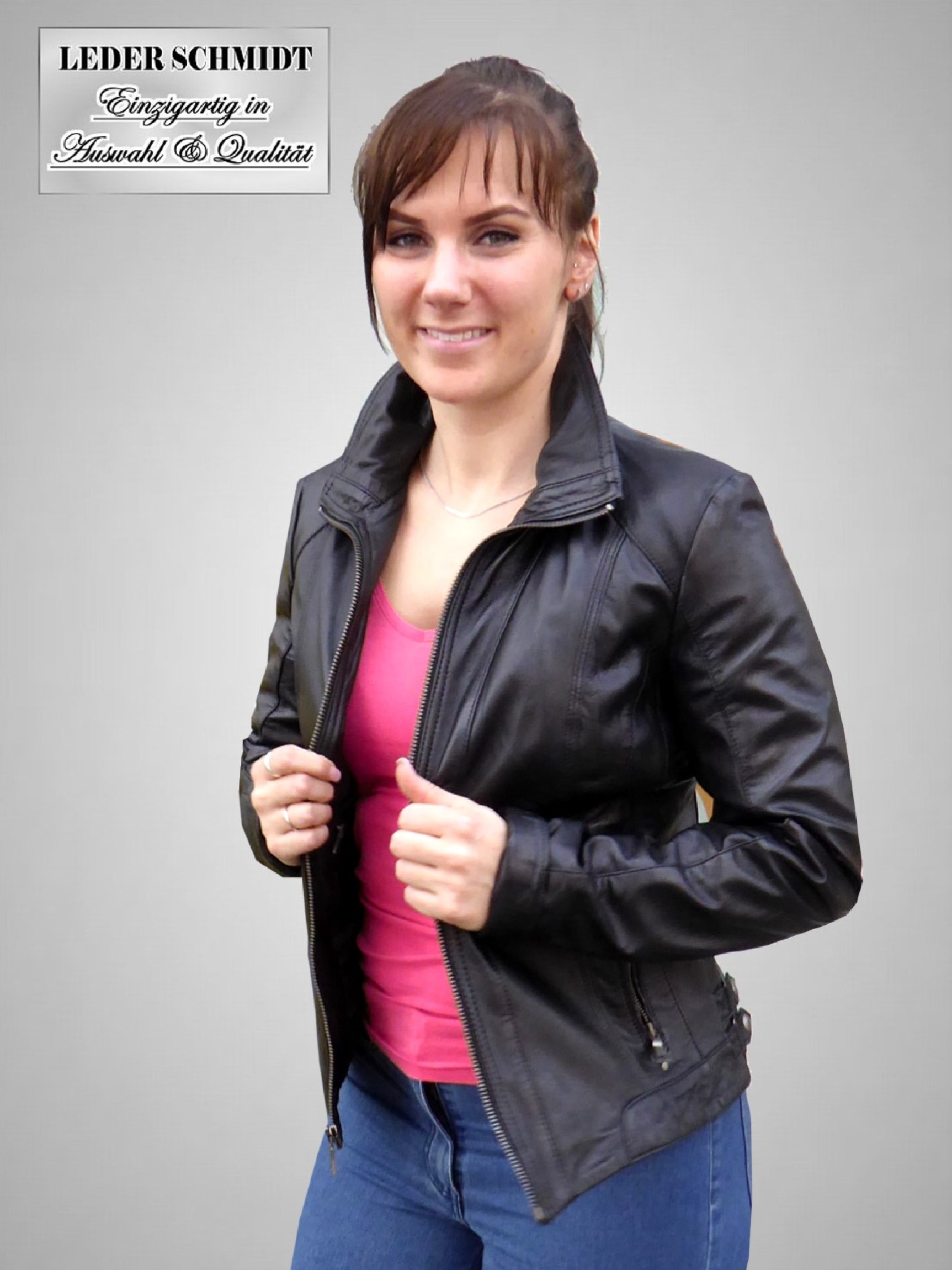 modische schwarze Biker-Damen-Lederjacke