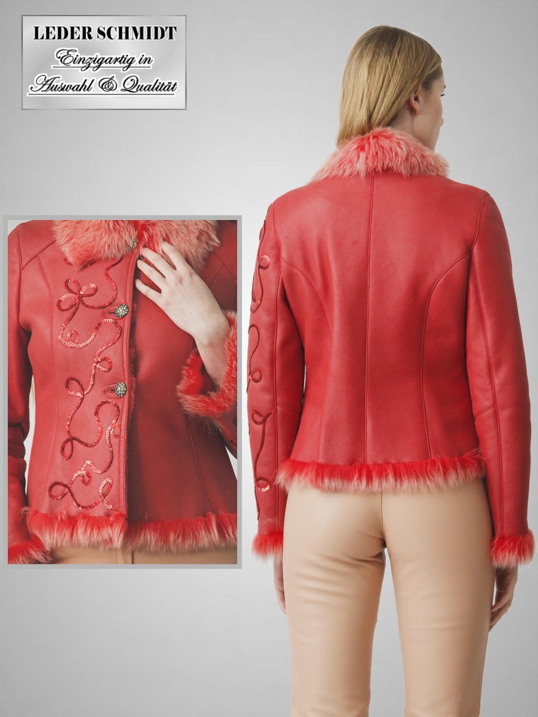 kurze Damen Lammfelljacke rot leicht kurz