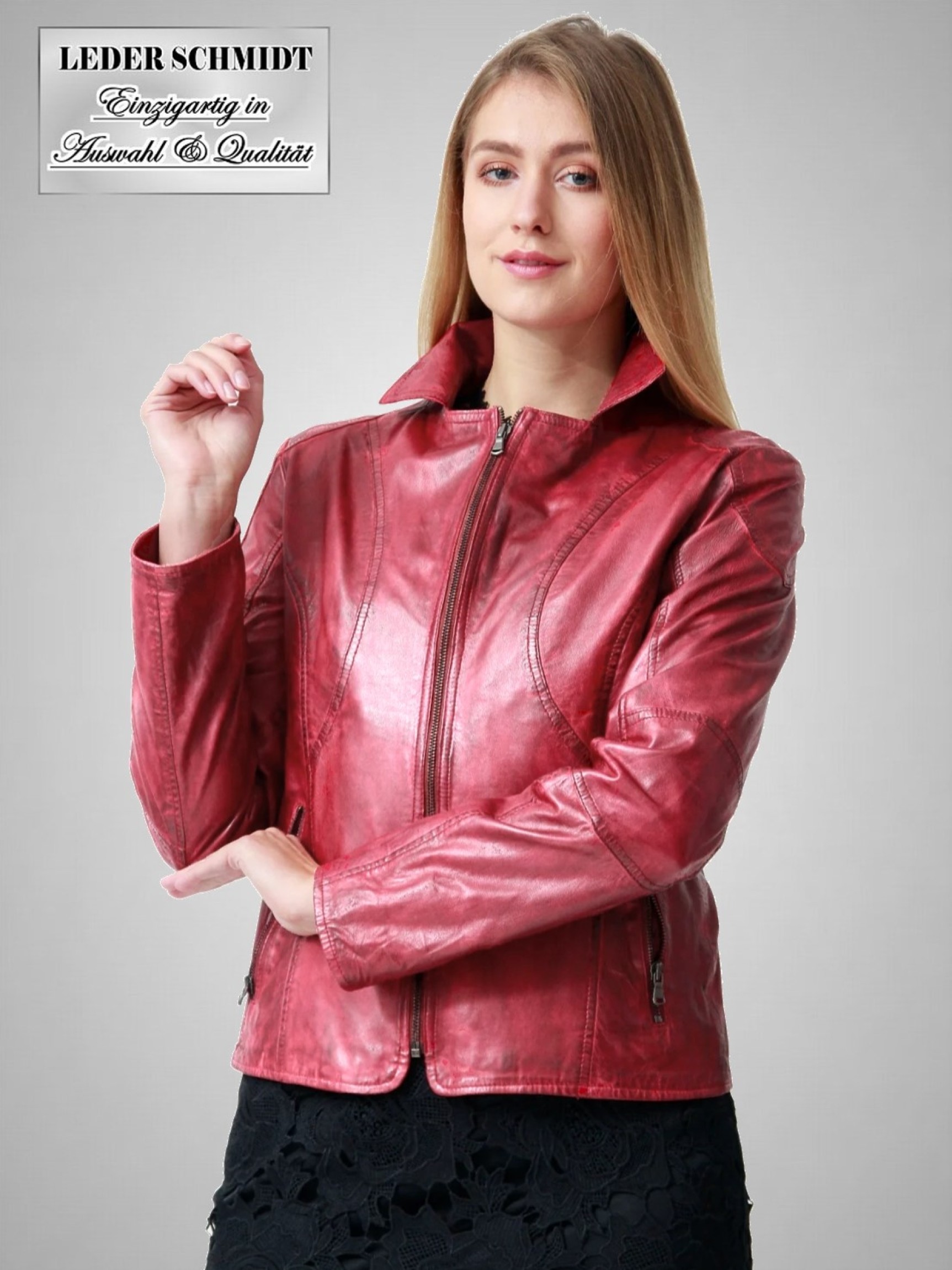 kurze rote Damen Leder Jacke kurz