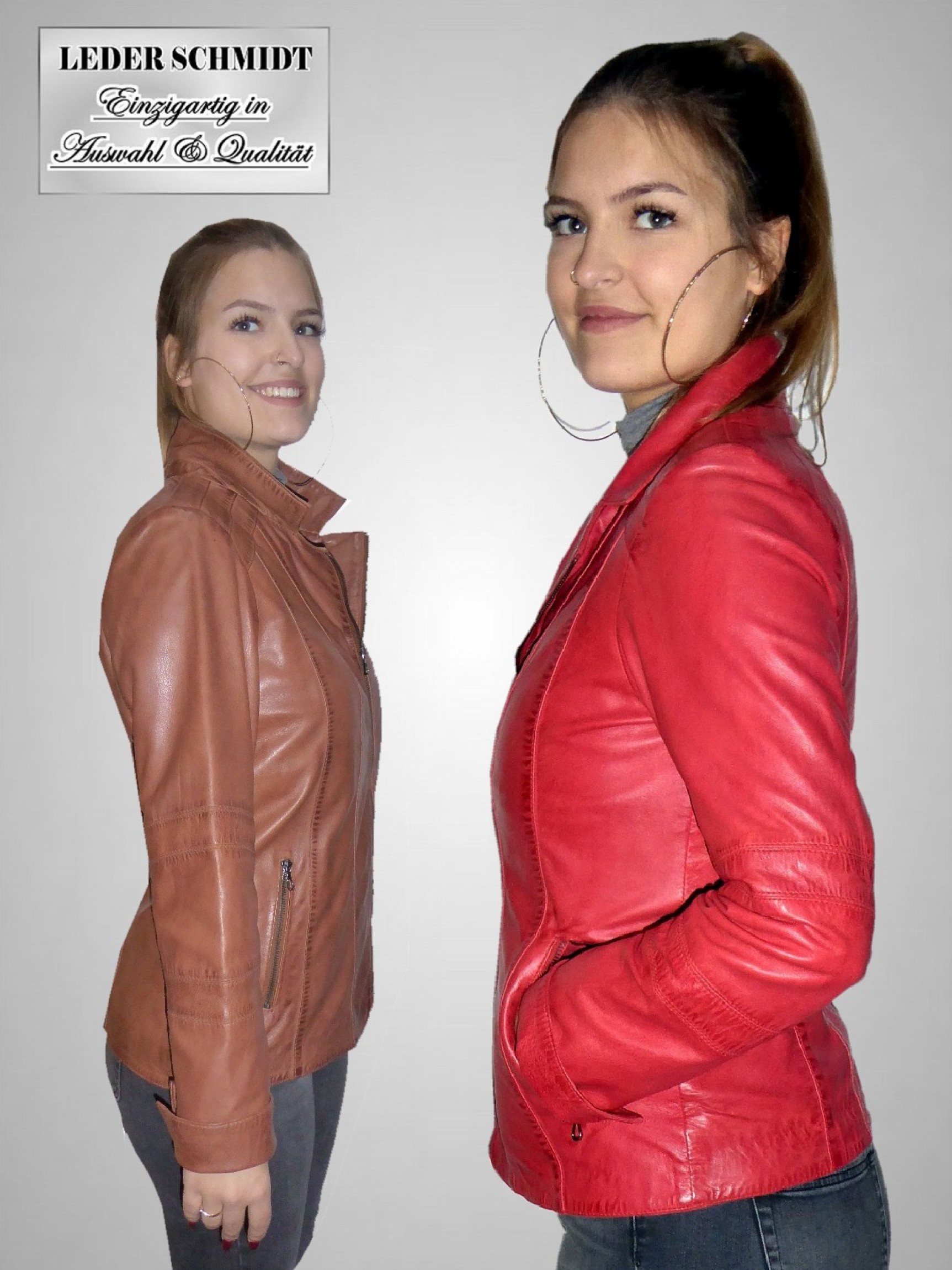 cognacfarbige kurze Damenlederjacke echtes Leder