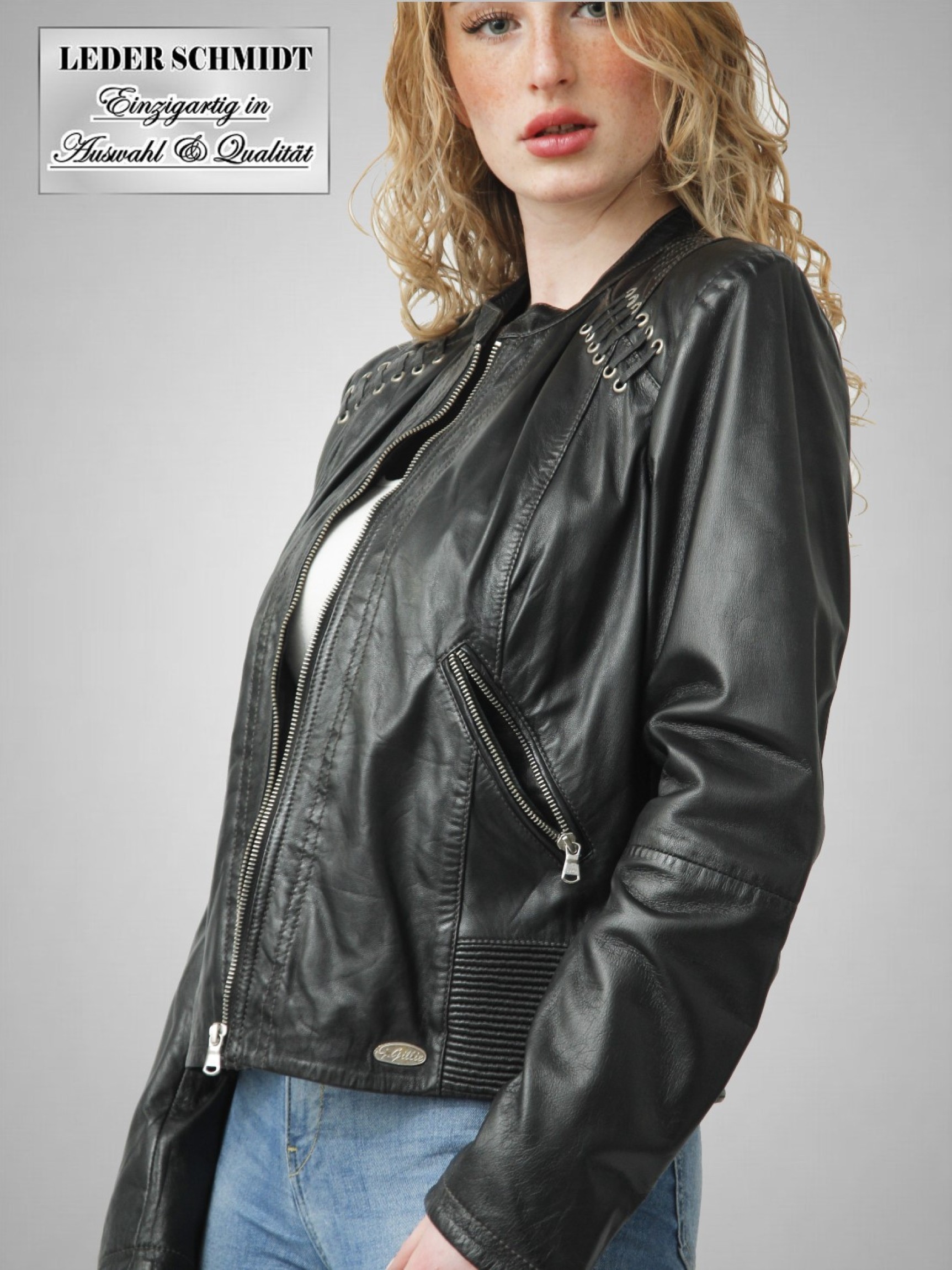 kurze schwarze Damen Lederjacke