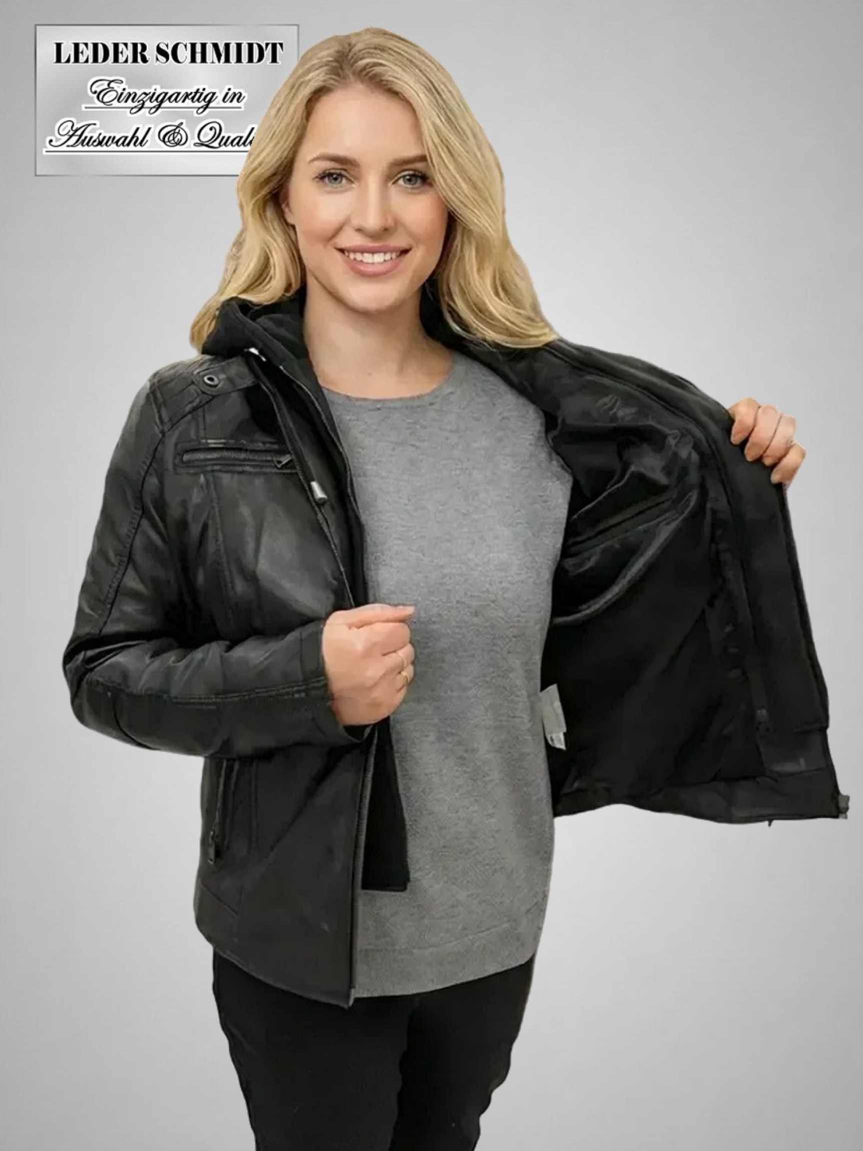 schwarze Leder-Jacke Damen sportliche Lammnappa