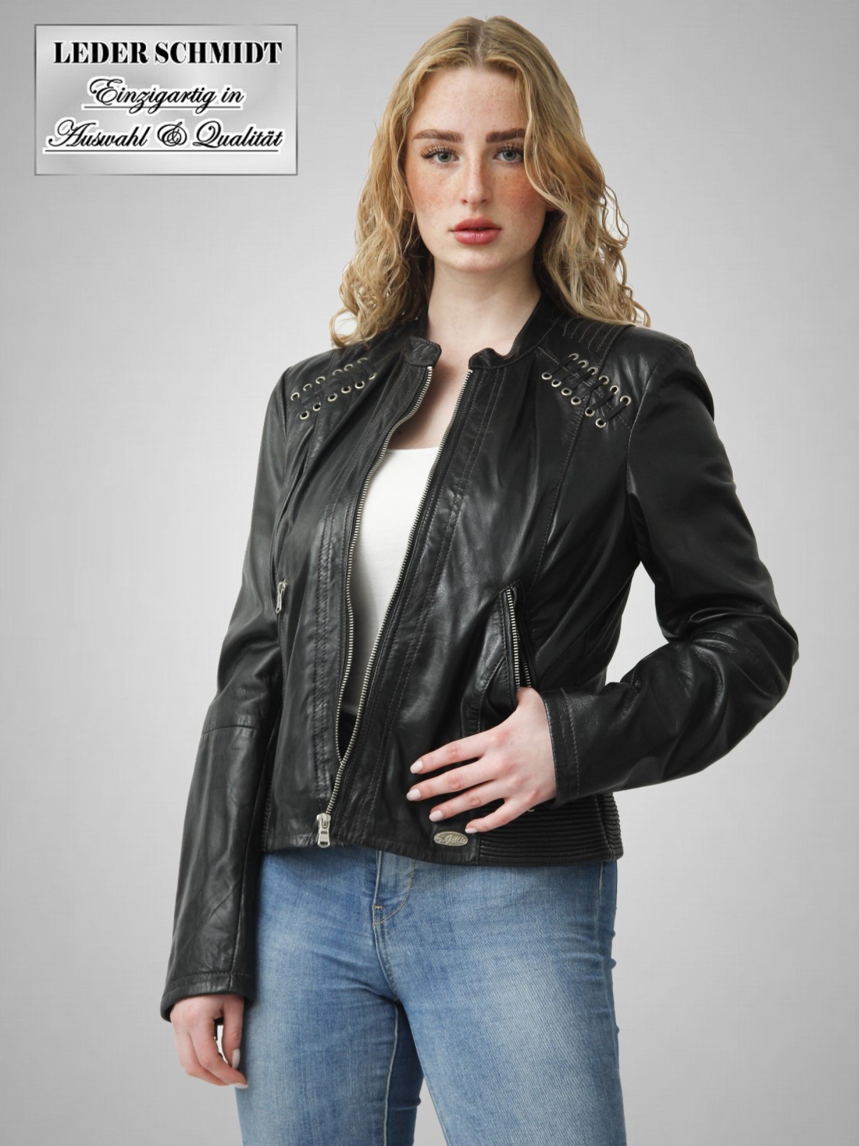 kurze schwarze Damen Lederjacke