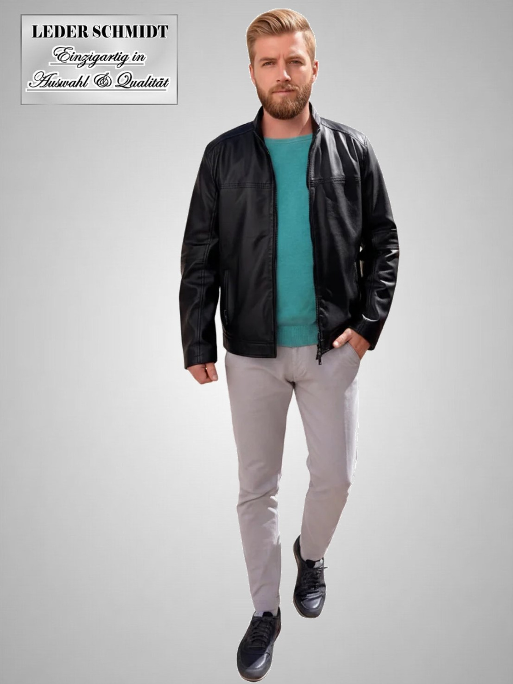 Herren Lederjacke Biker schwarz, sportlich