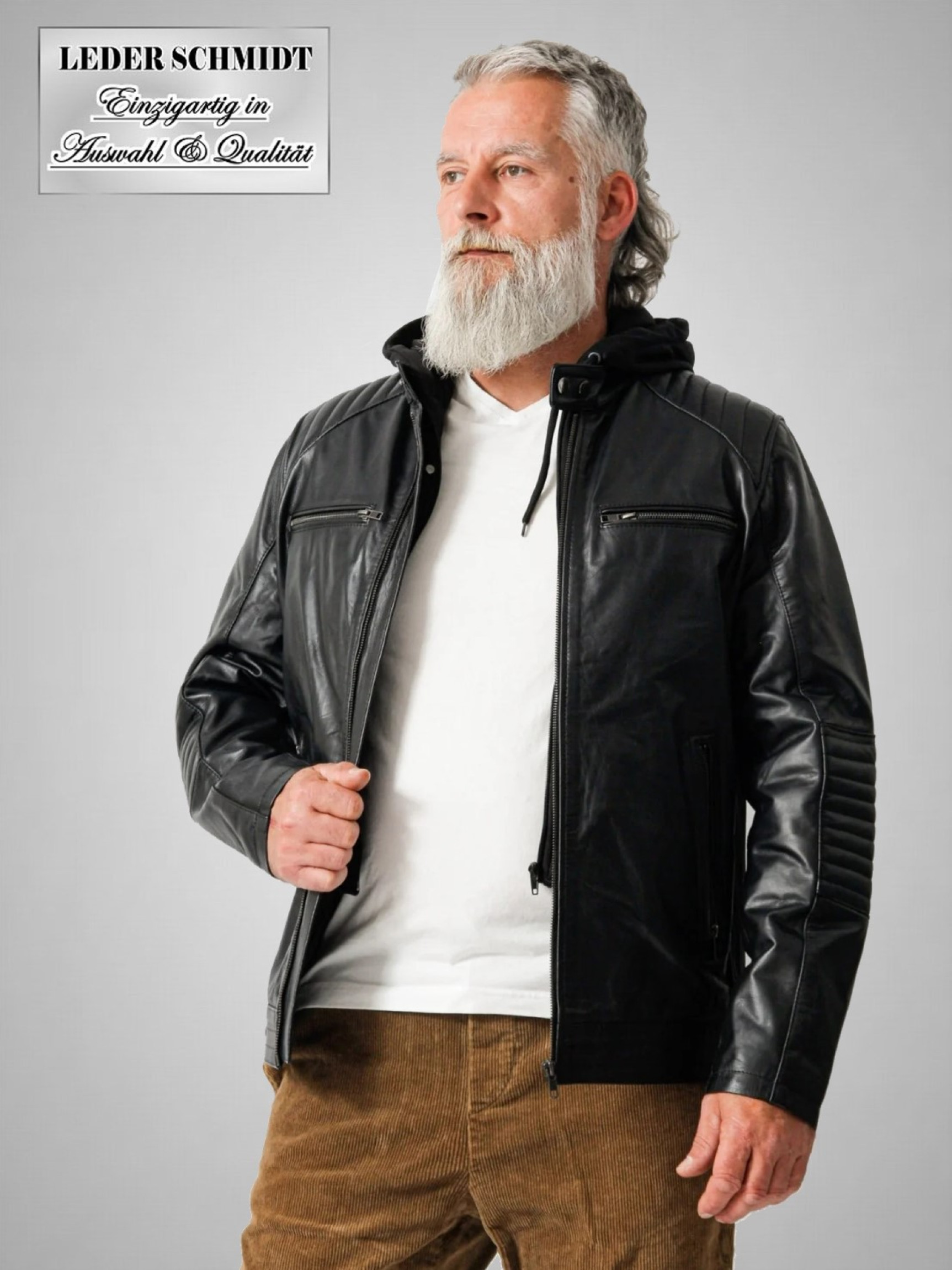 Herren Biker Lederjacke schwarz aus Kalbsnappa