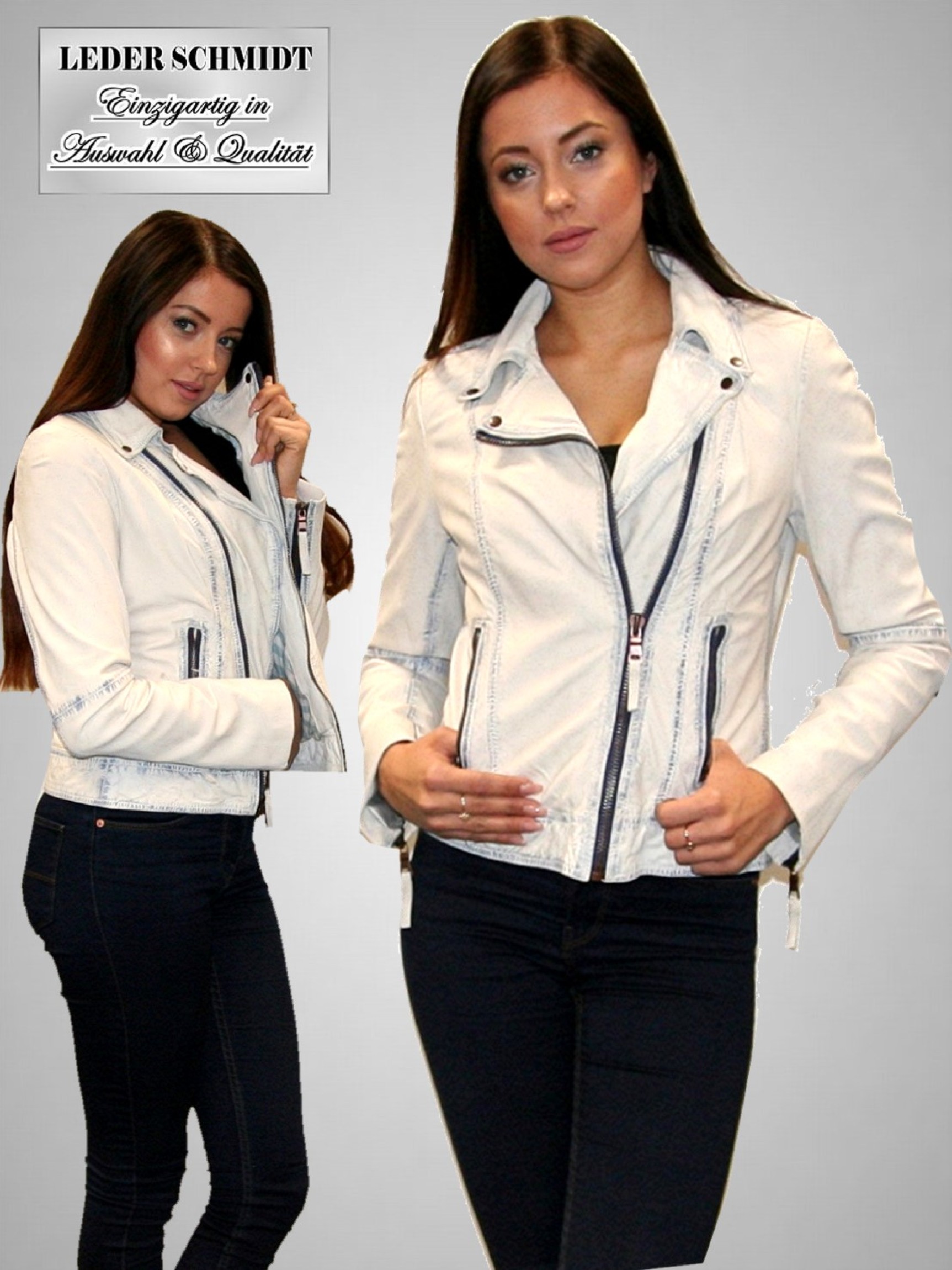 kurze weisse Damen Lederjacke