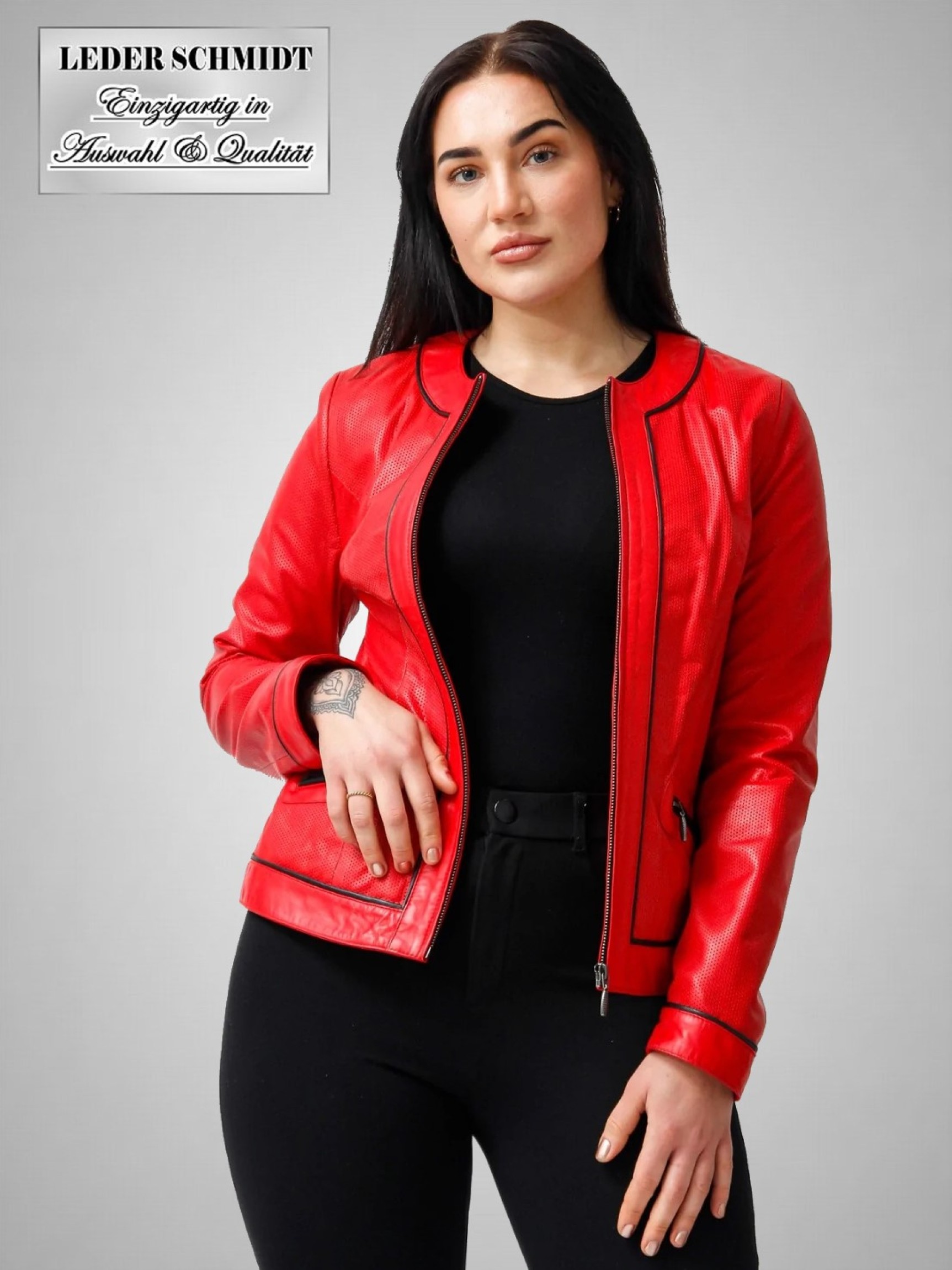 kurze Damen Lederjacke ohne Kragen