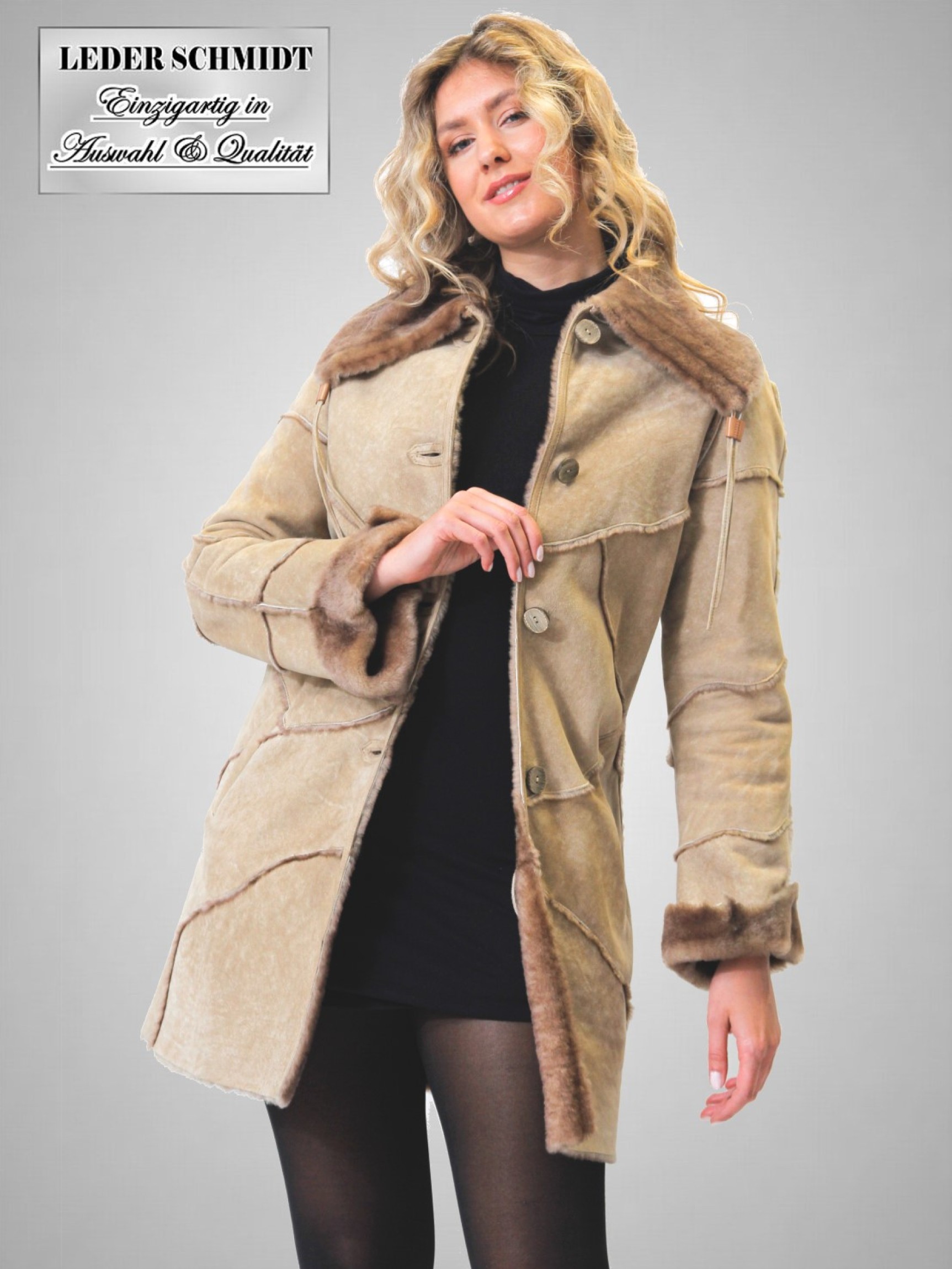 hochwertige lange Damen Lammfelljacke