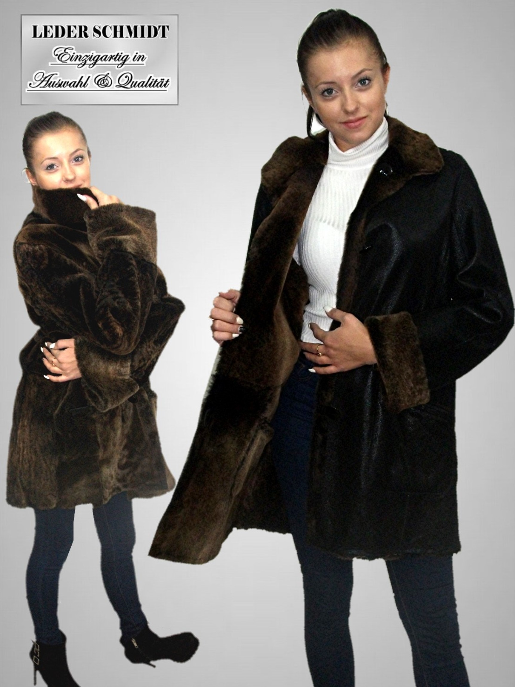 echte lange Damen Lammfell Wendejacke schwarz