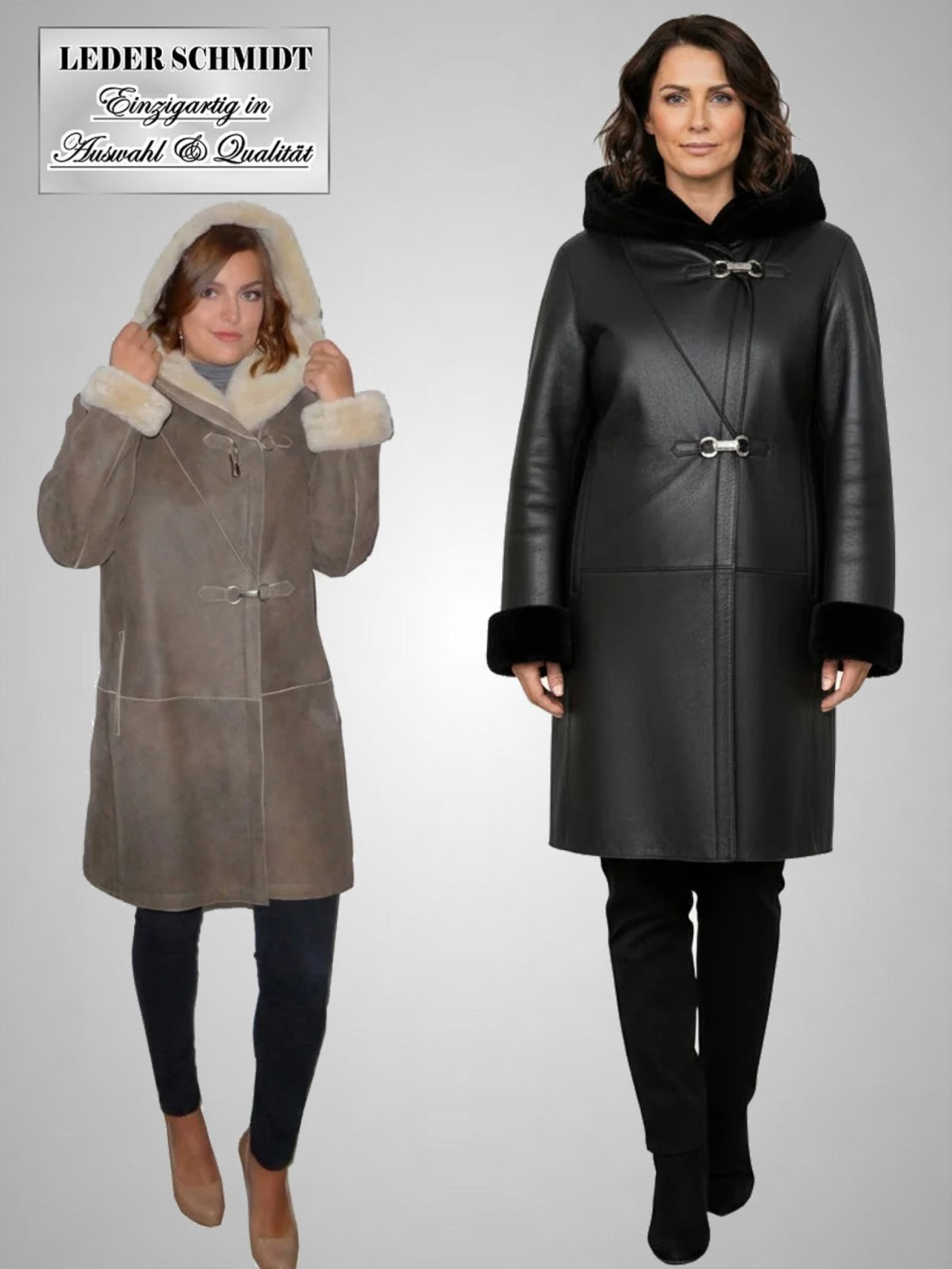 Lange Damen Lammfelljacke mit Kapuze