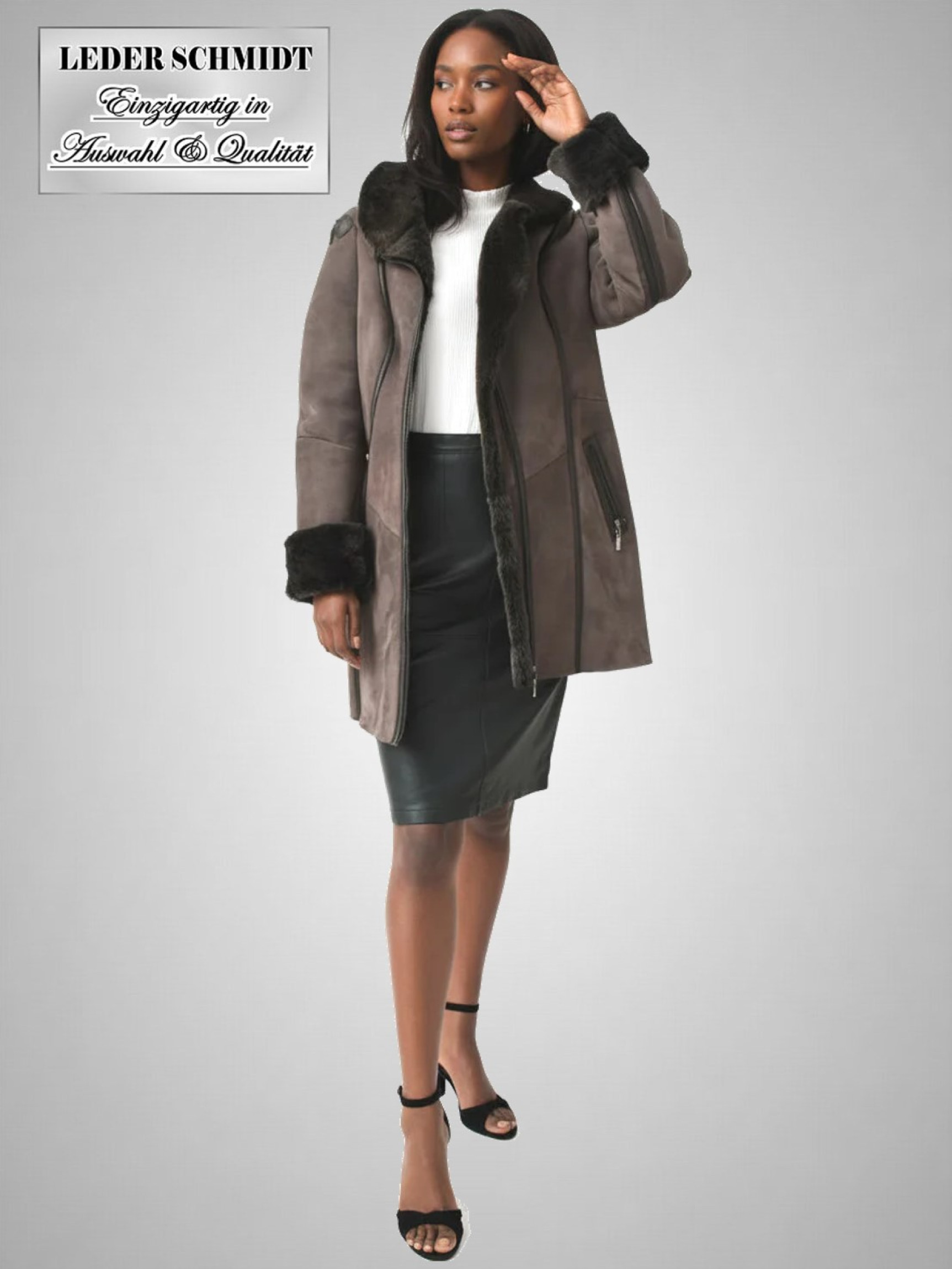 Damen Lammfelljacke mit Reißverschluss