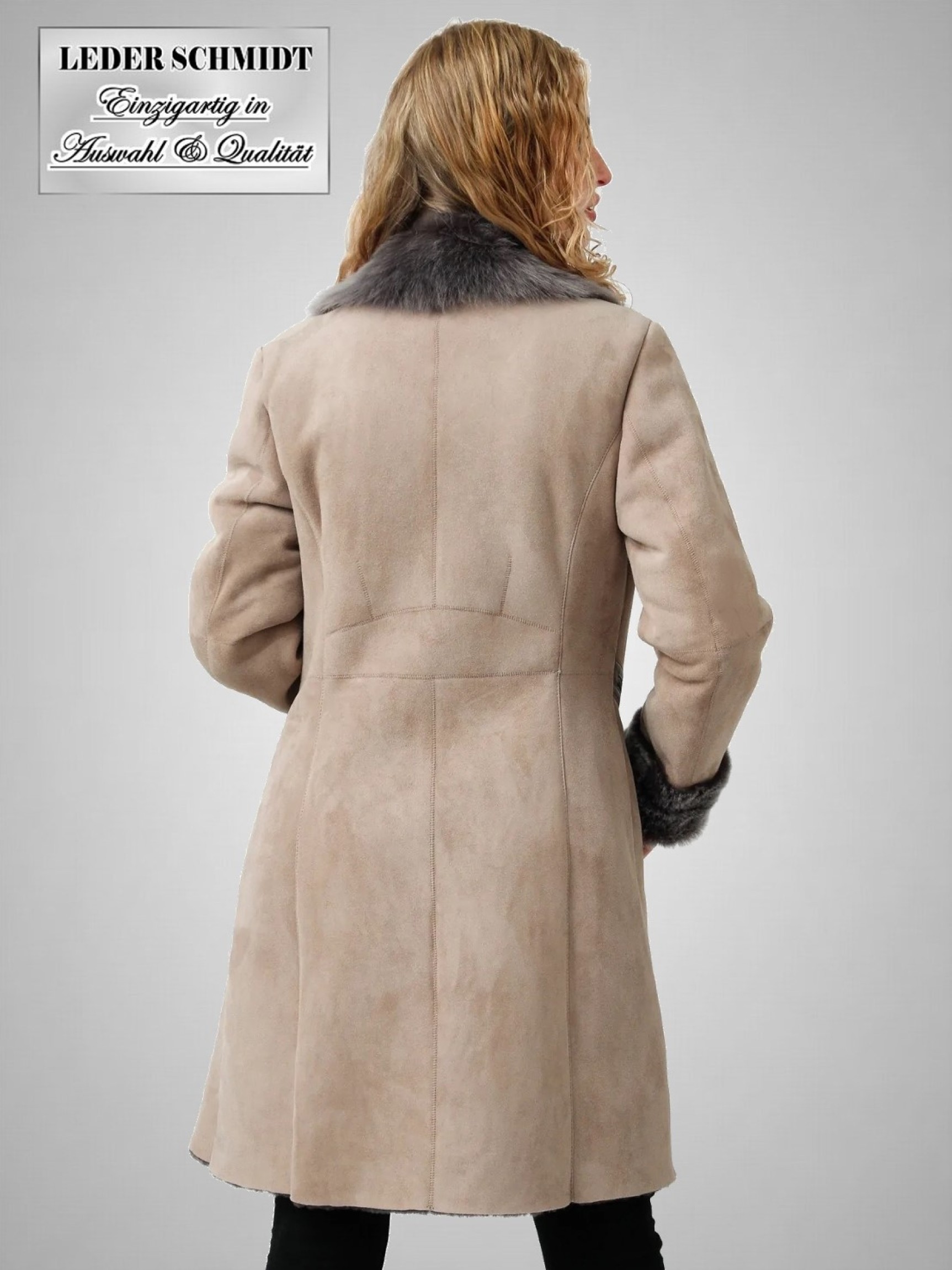 lange Damen Lammfelljacke figurbetont echt schick hell