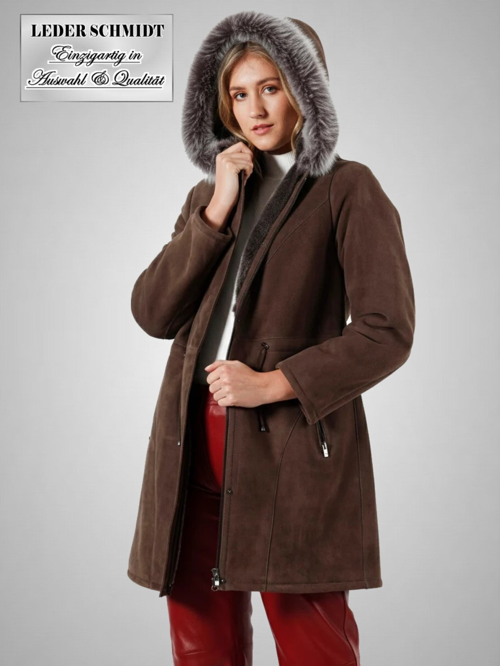 leichte Damen Lammfelljacke mit Kapuze