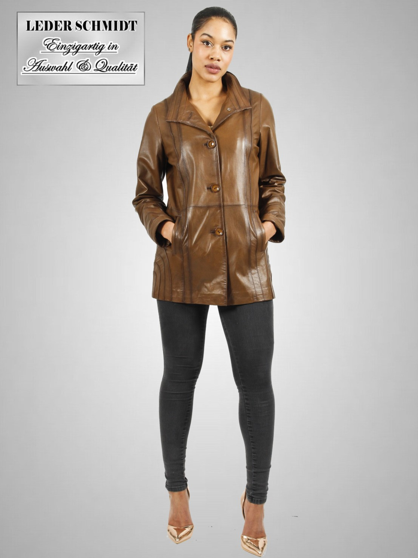 lange leichte Damen Lederjacke