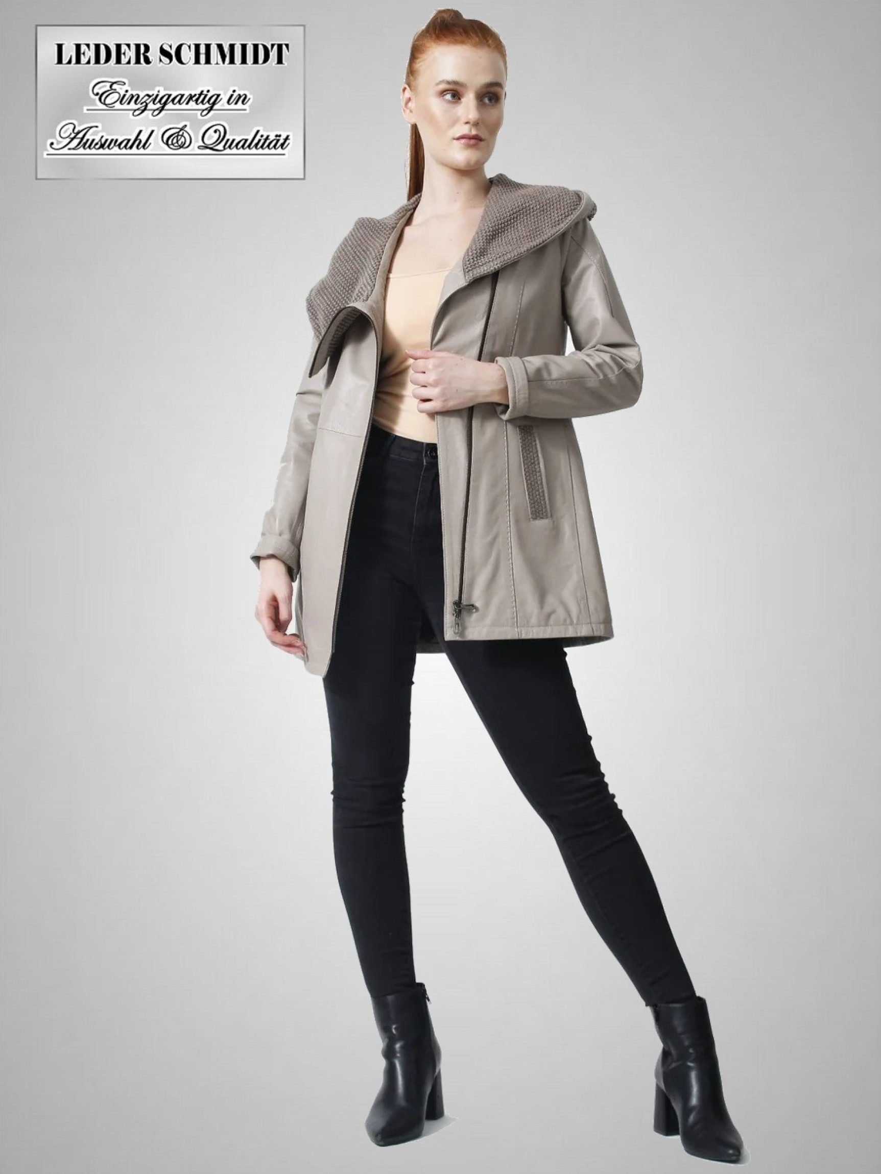Damen Lederjacke mit Kapuze
