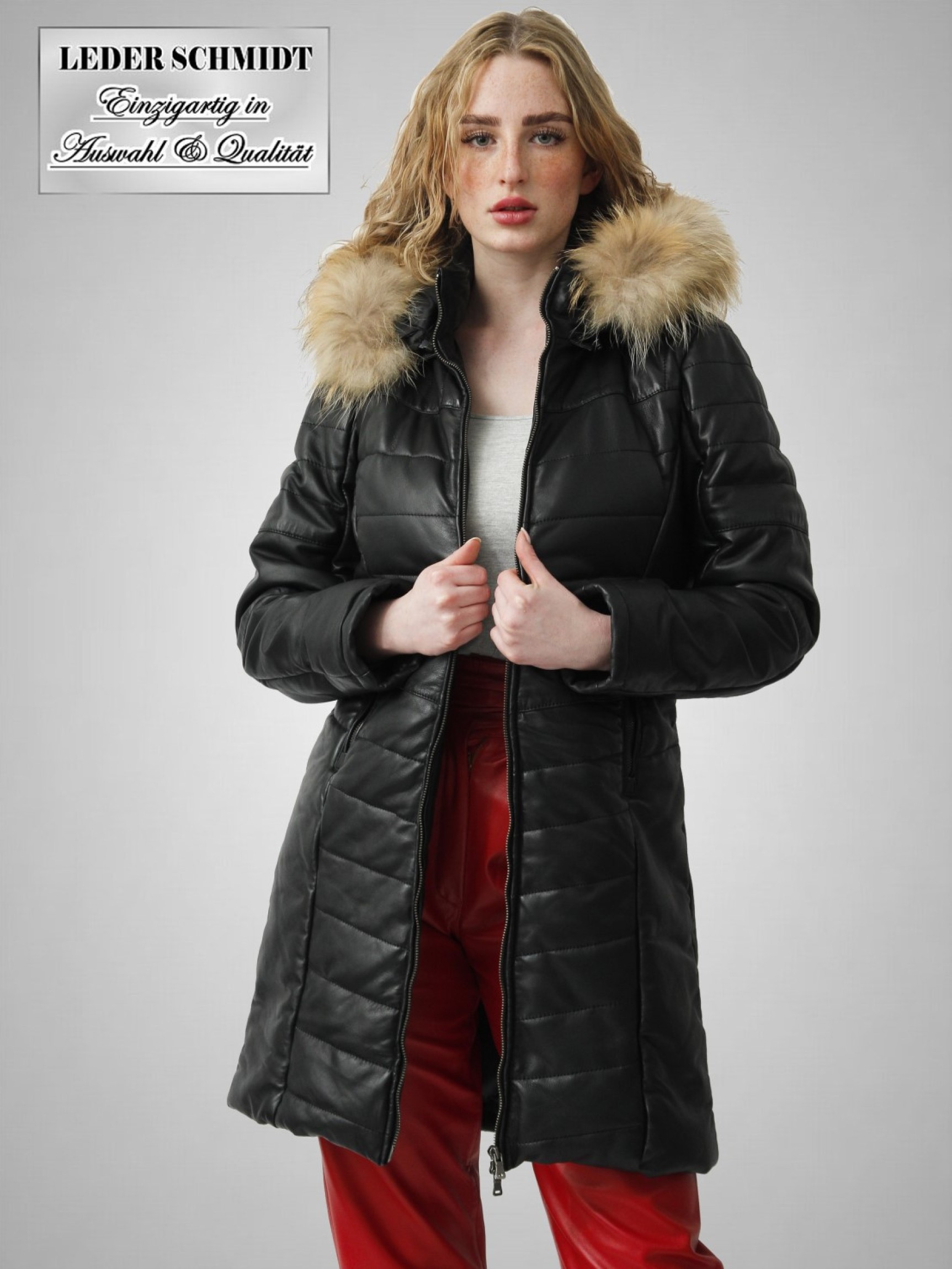 echter leichter Damen Ledermantel Lederjacke mit Kapuze