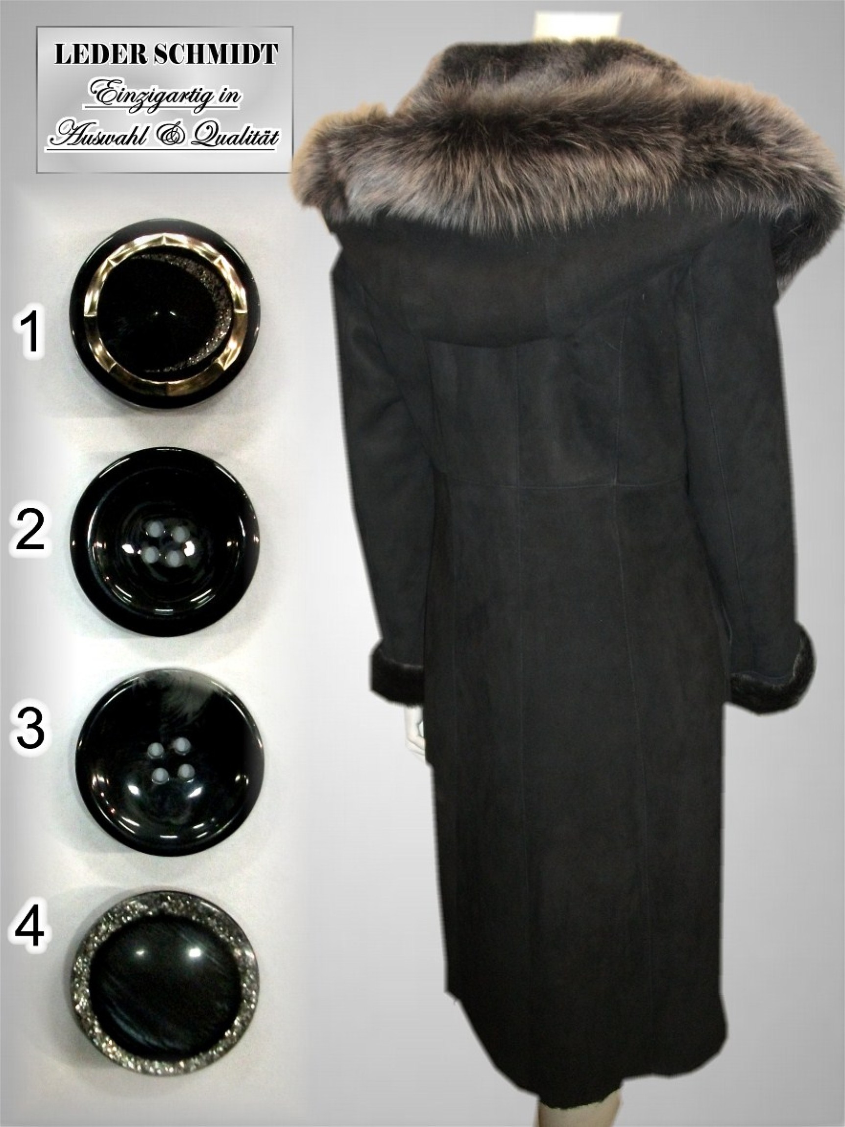 Damen Lammfellmantel mit Kapuze in schwarz
