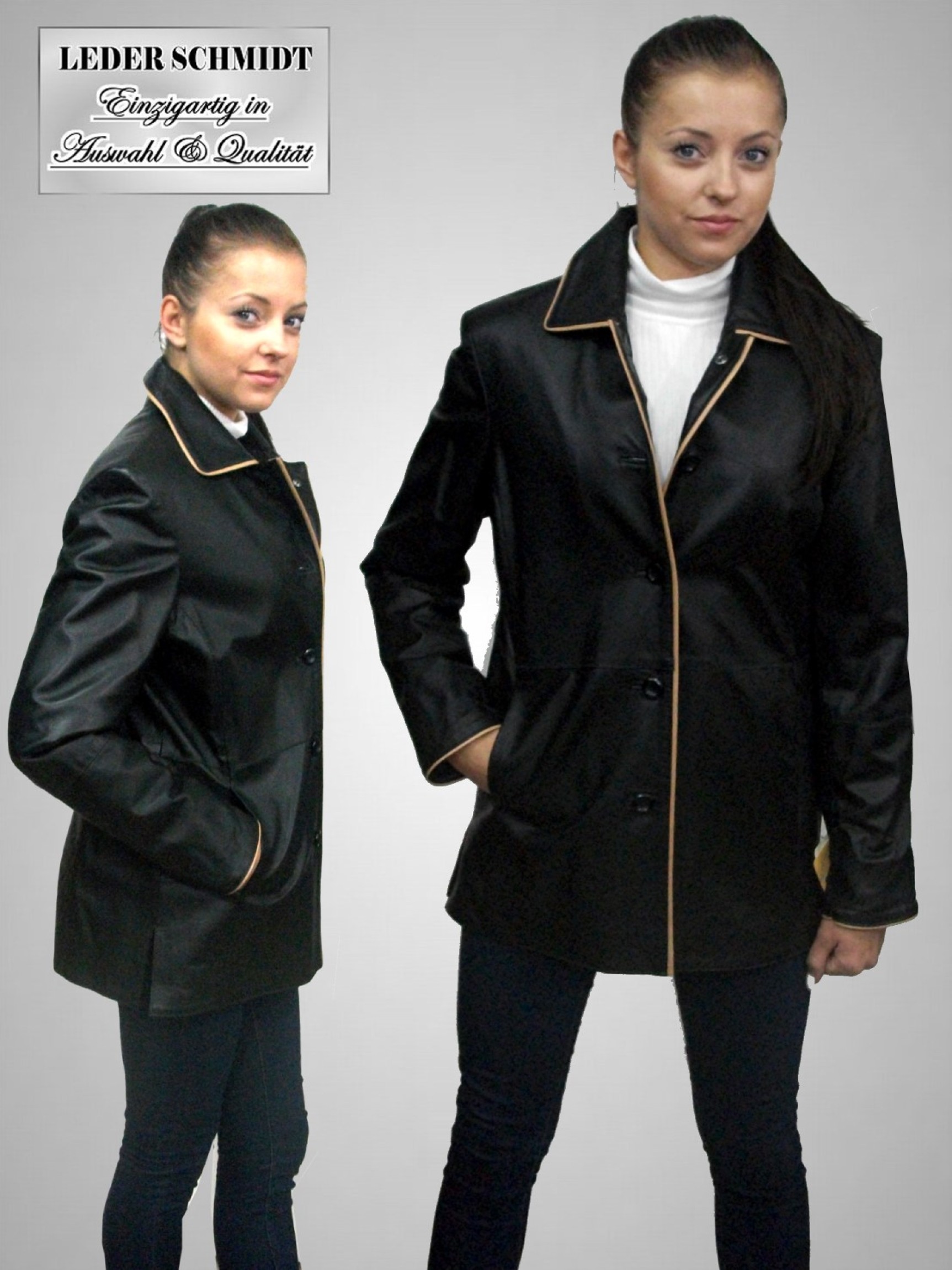 leichte lange schwarze Damen Lederjacke Lammnappa