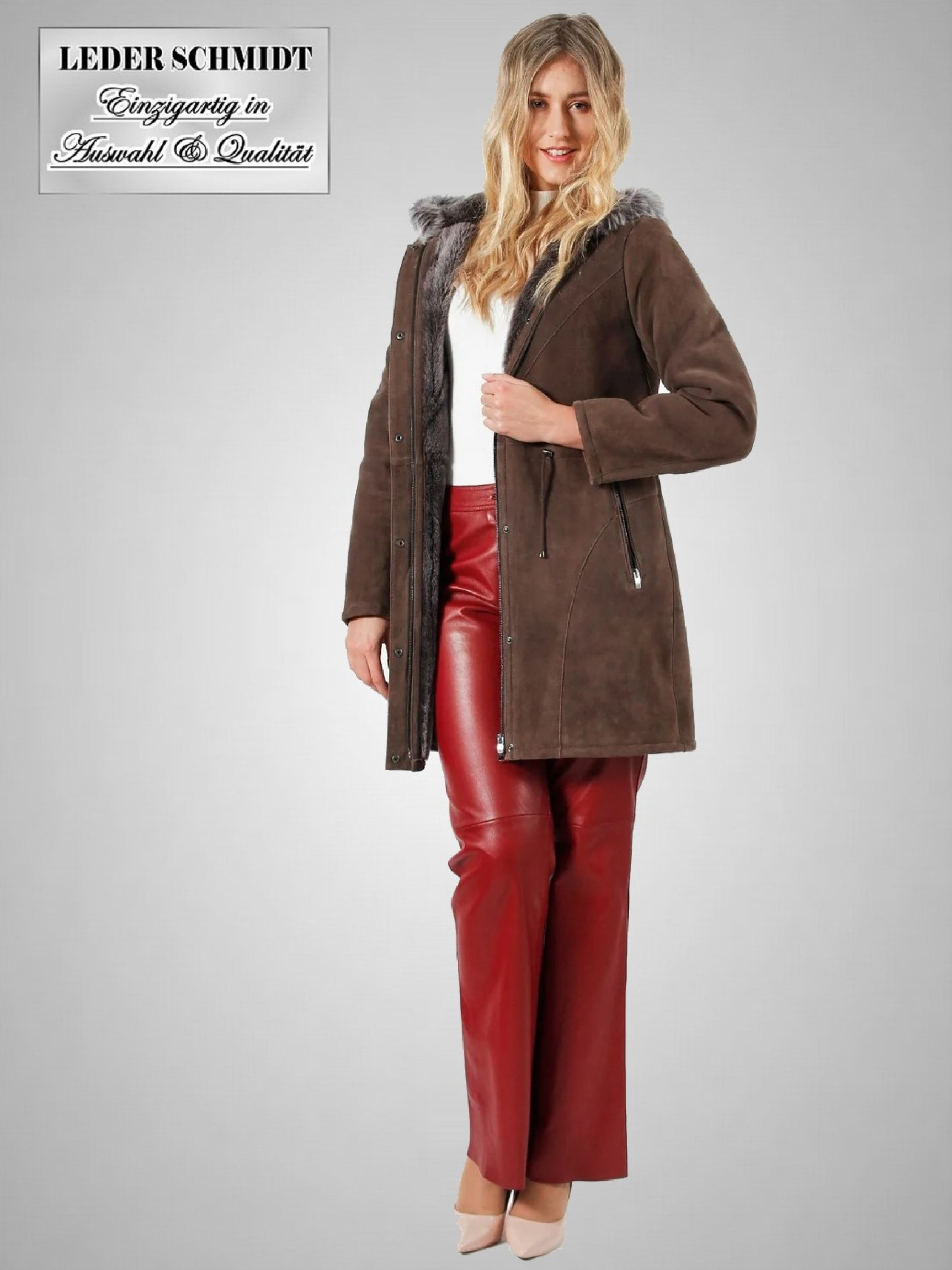 leichte Damen Lammfelljacke mit Kapuze