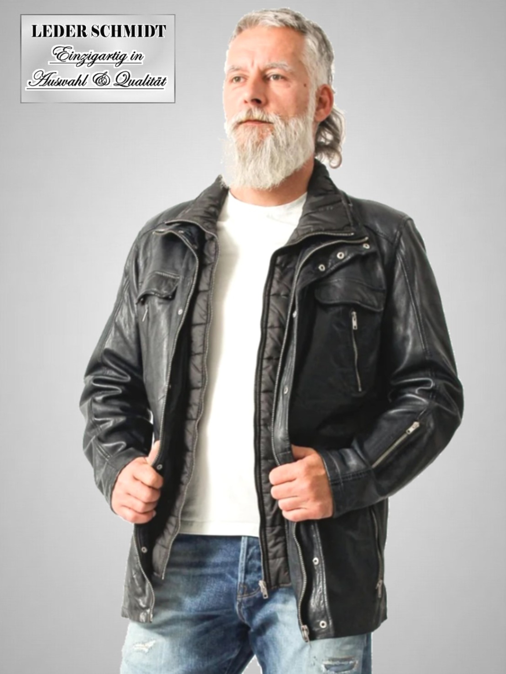 sportliche lange Herrenlederjacke