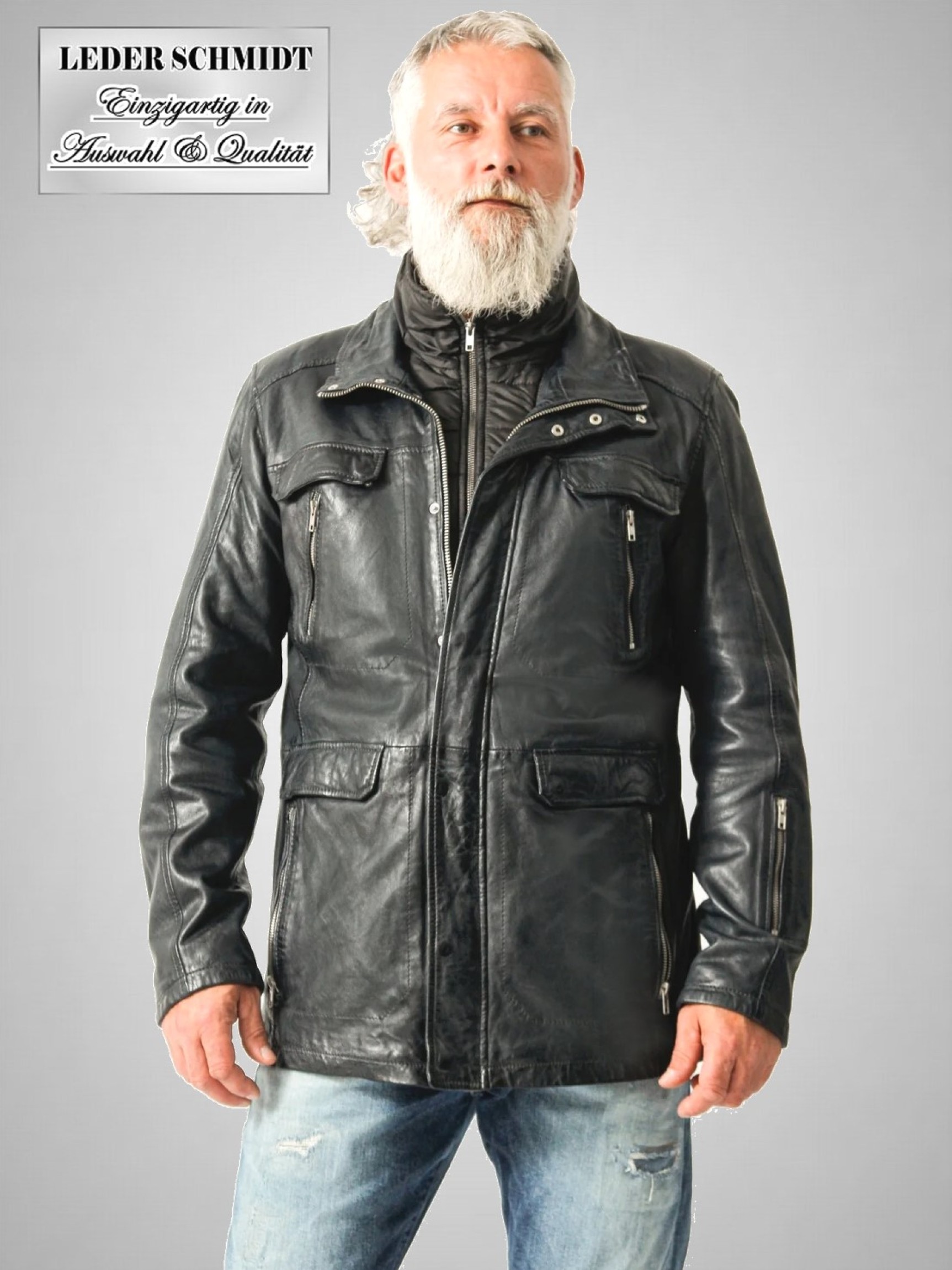sportliche lange Herrenlederjacke