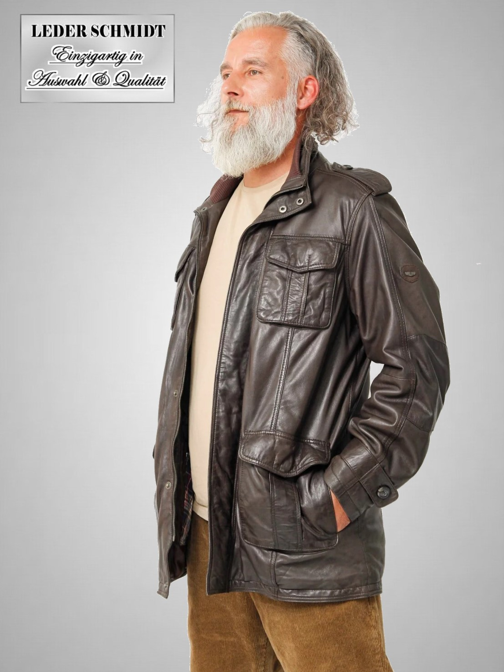 lange Herren-Lederjacke