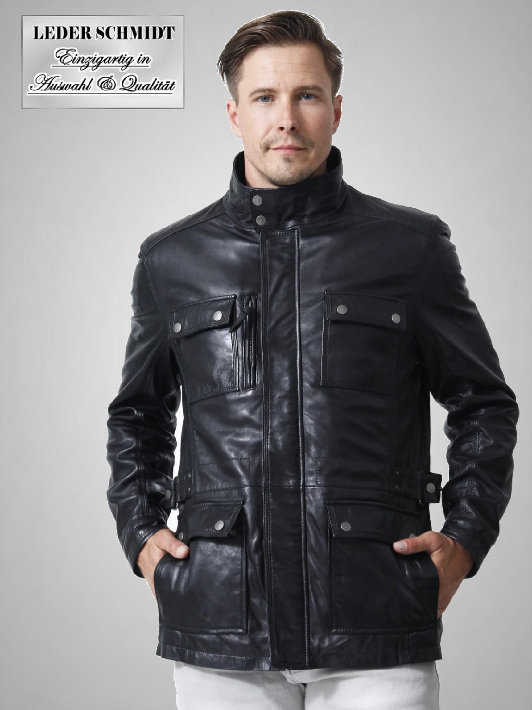 lange dünne Herren Lederjacke schwarz
