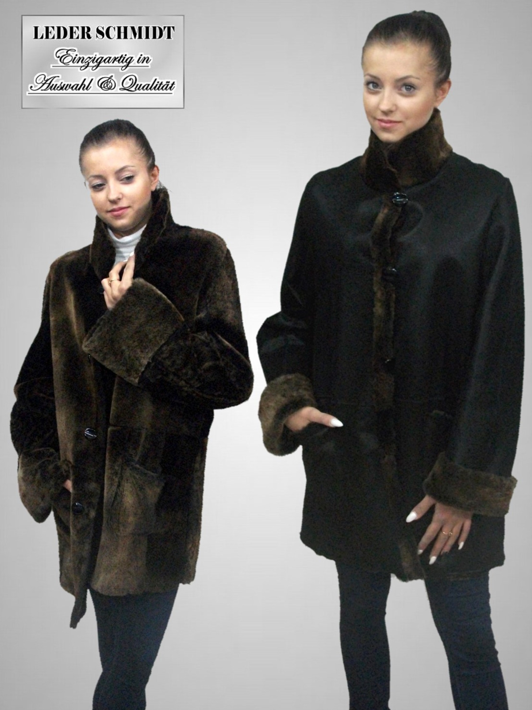 Leichte lange Damenlammfell Wendejacke