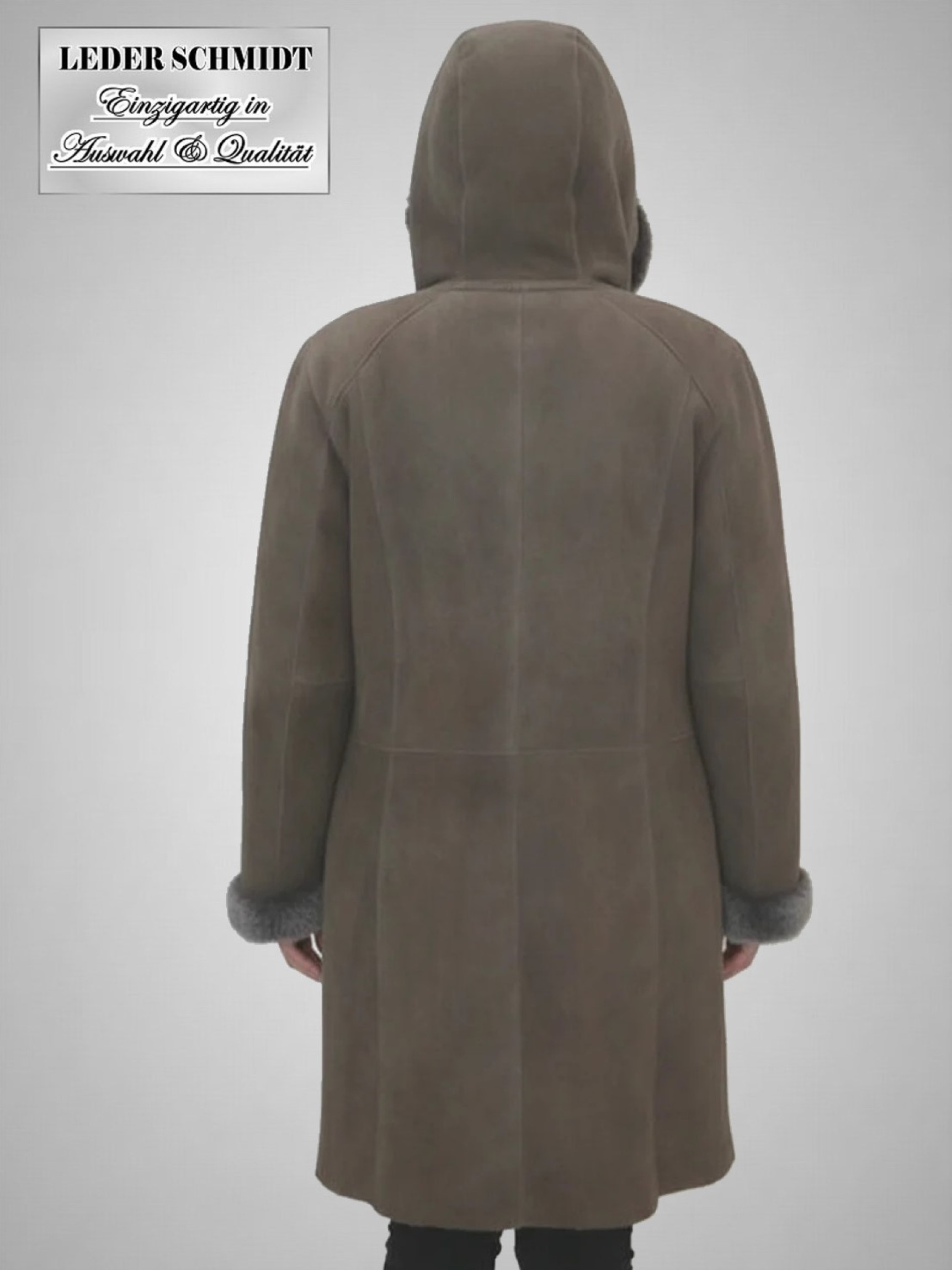 lange Damen Lammfelljacke mit Kapuze