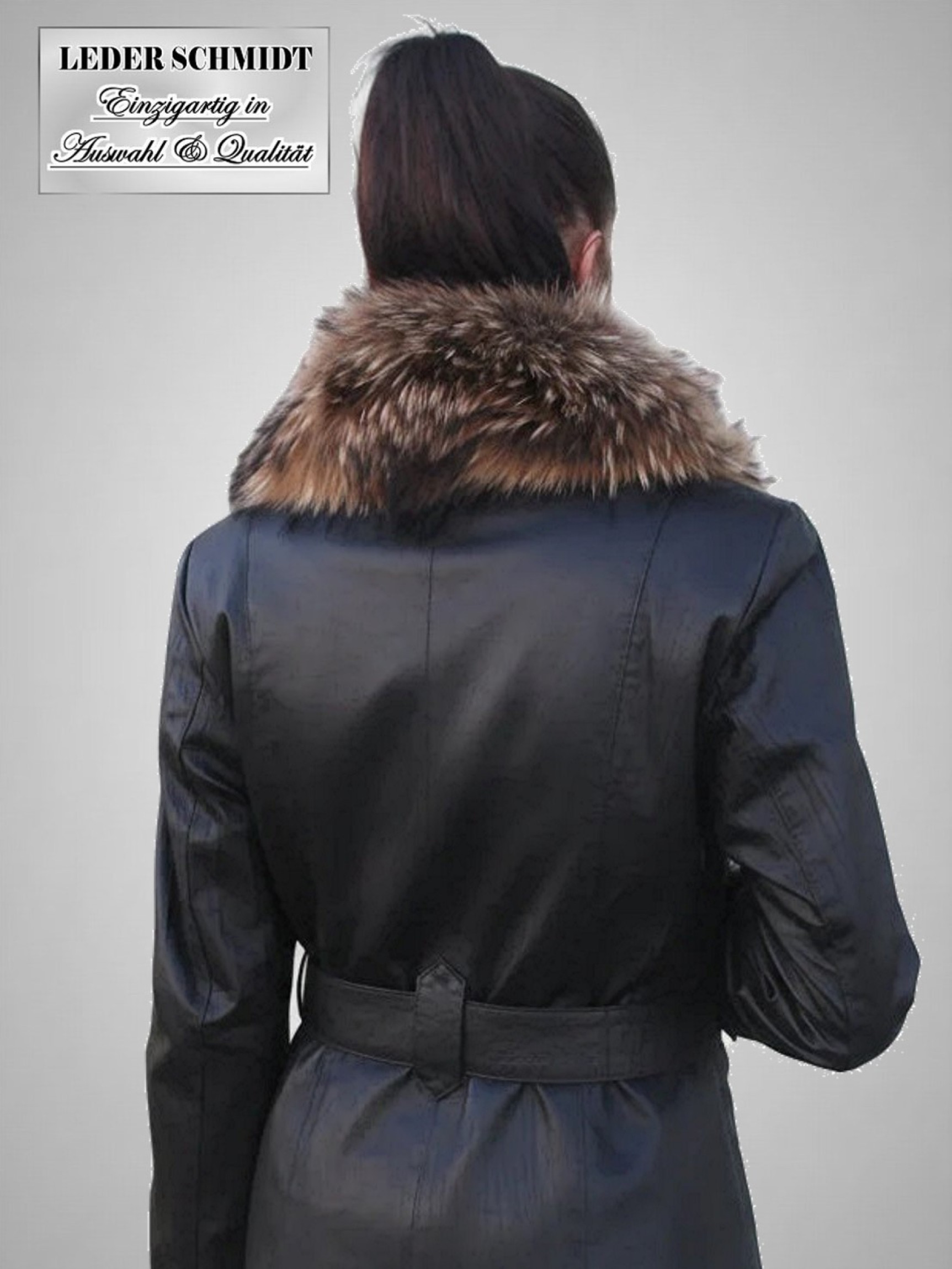 Damen Lederjacke mit Pelzkragen und Gürtel