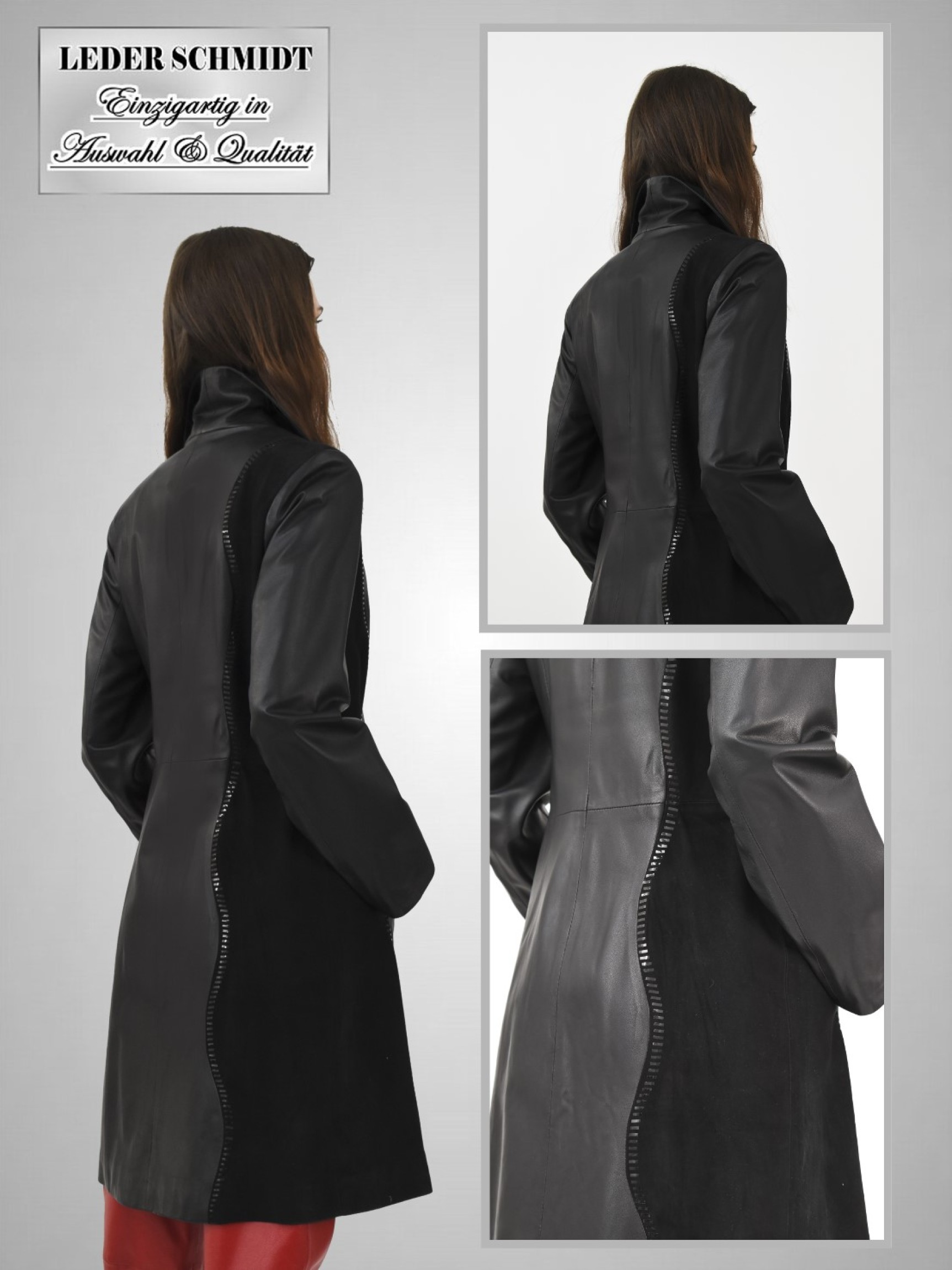 leichter schwarzer Damen Leder-Kurzmantel