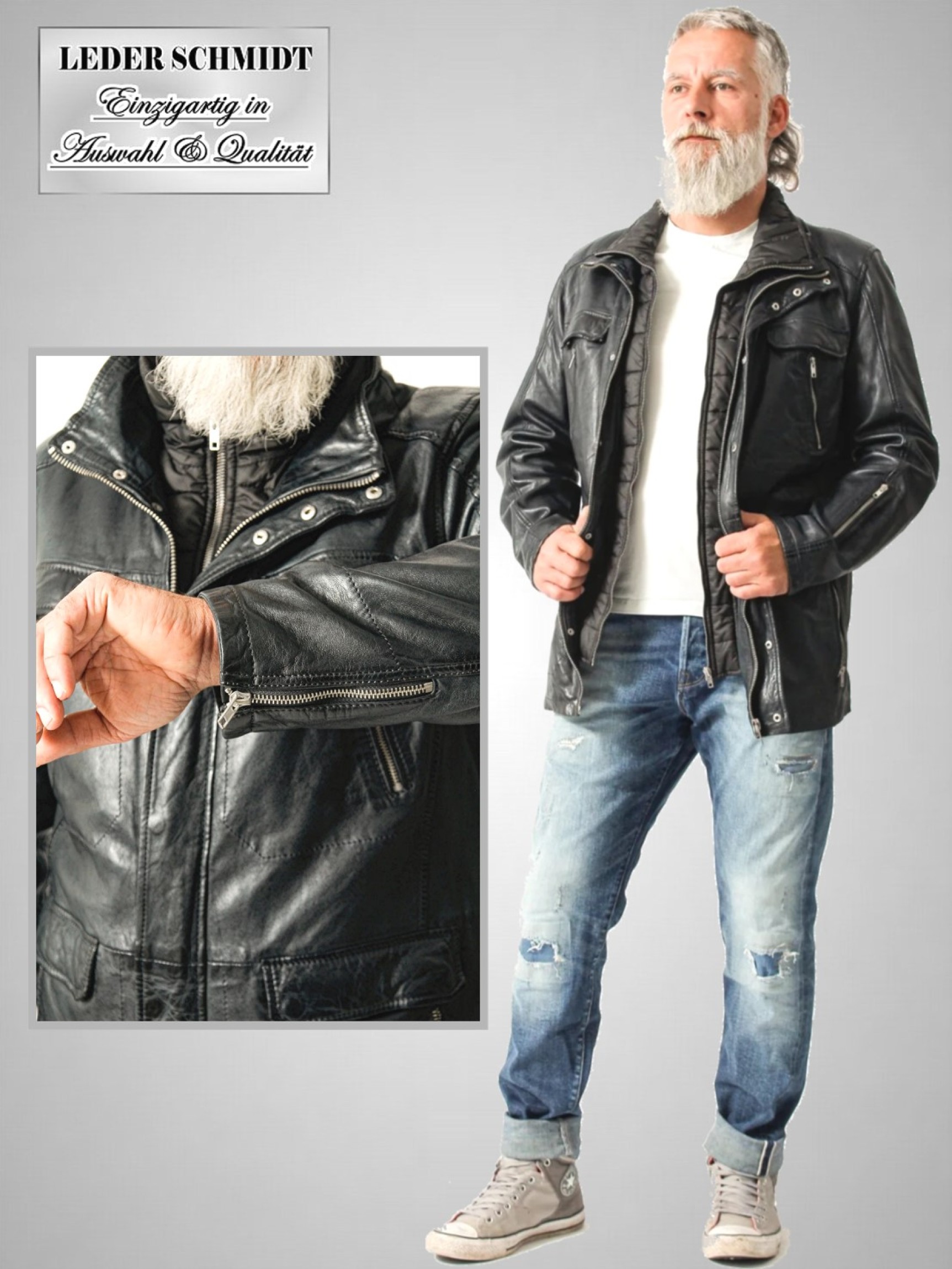 sportliche lange Herrenlederjacke