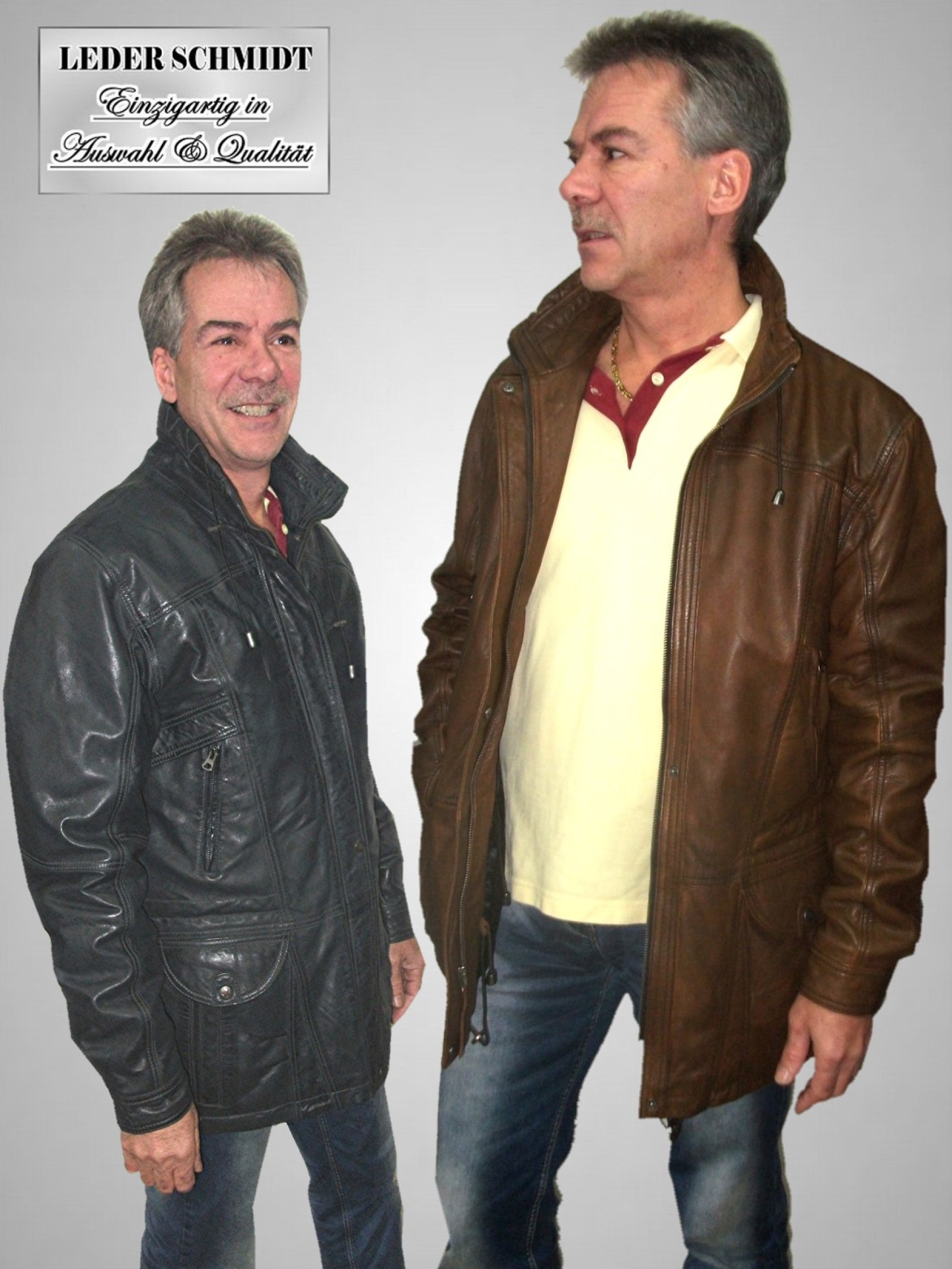Sportlich lange Herren Lederjacke Taschen