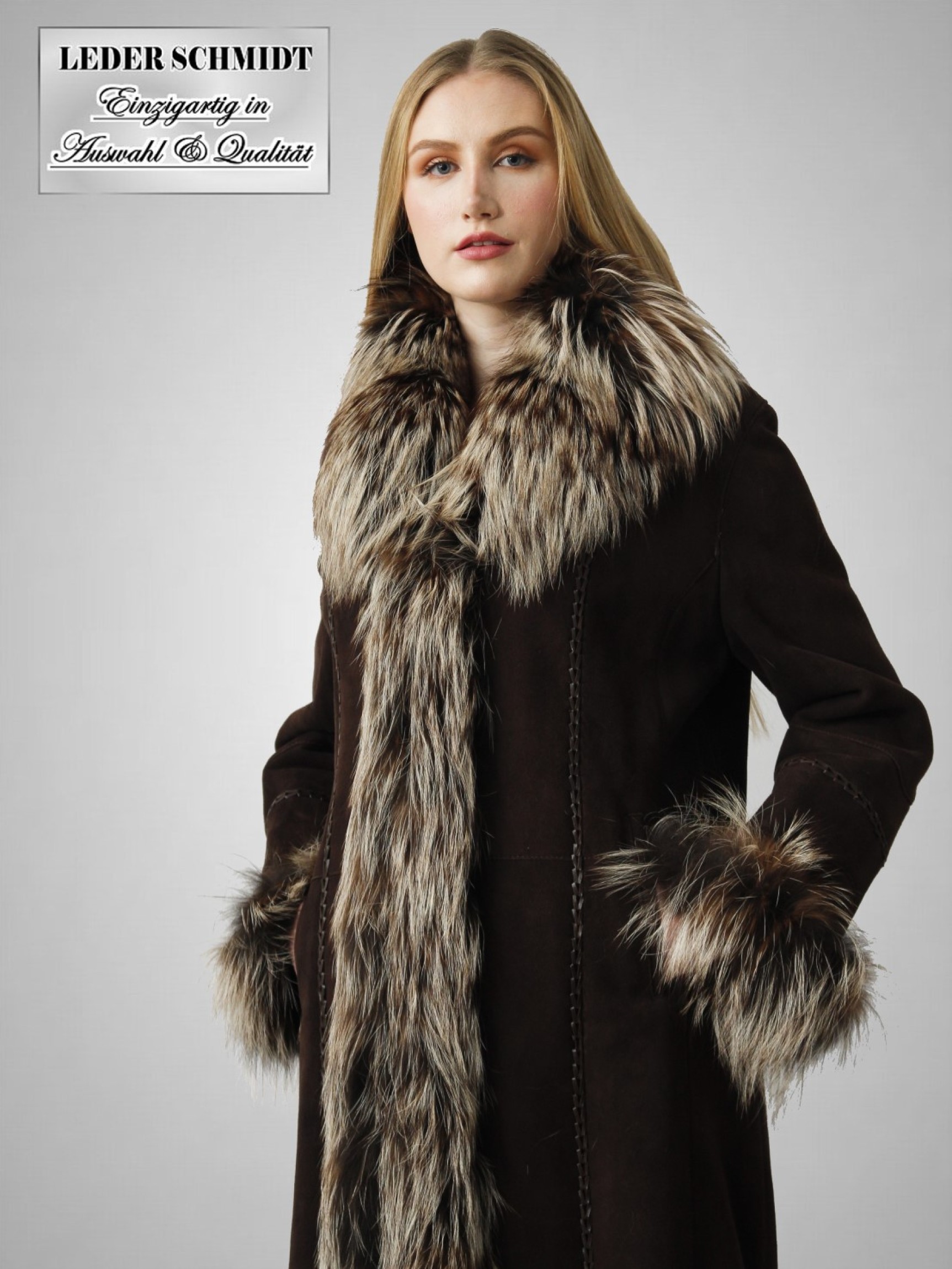 braune lange Lammfelljacke Damen