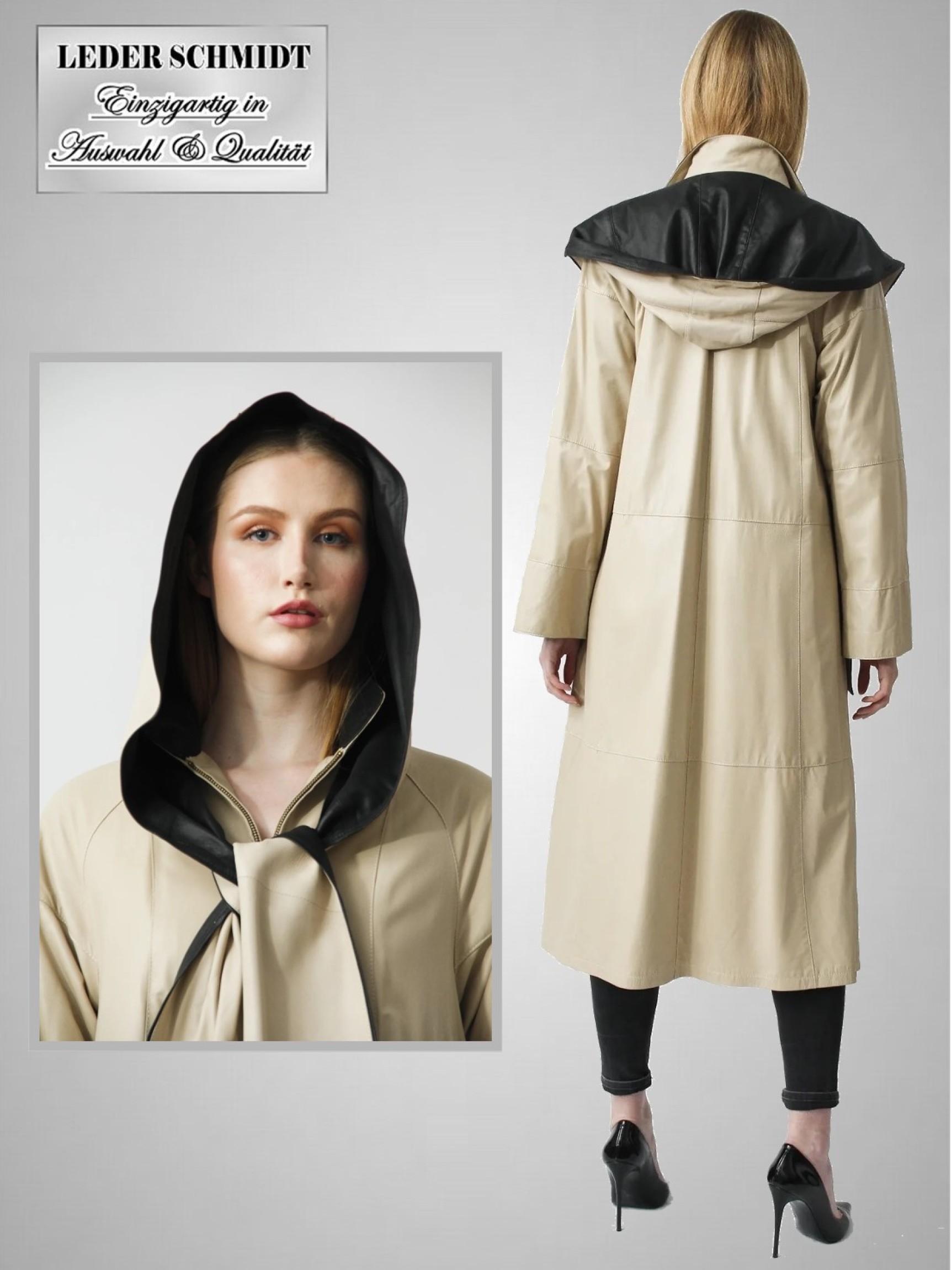 langer Damen- Leder-Mantel