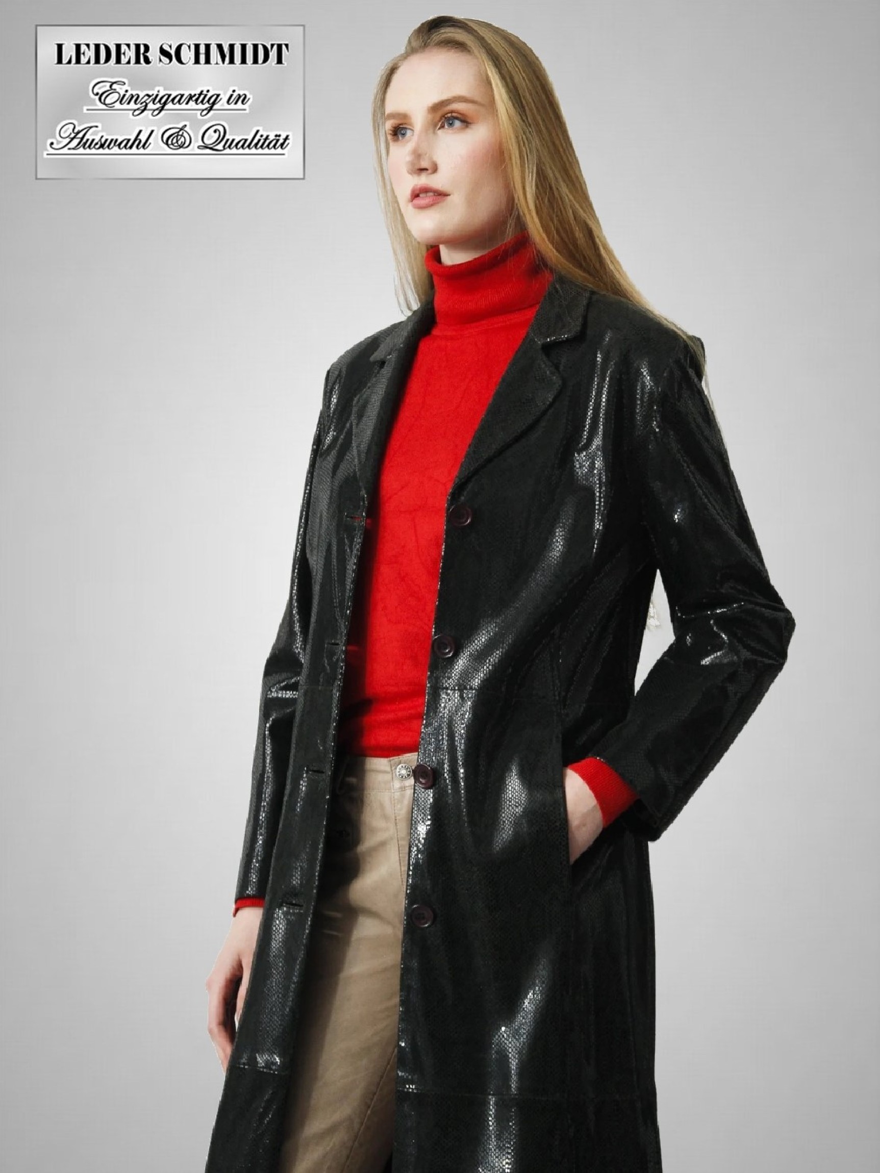 langer Damen Leder-Mantel