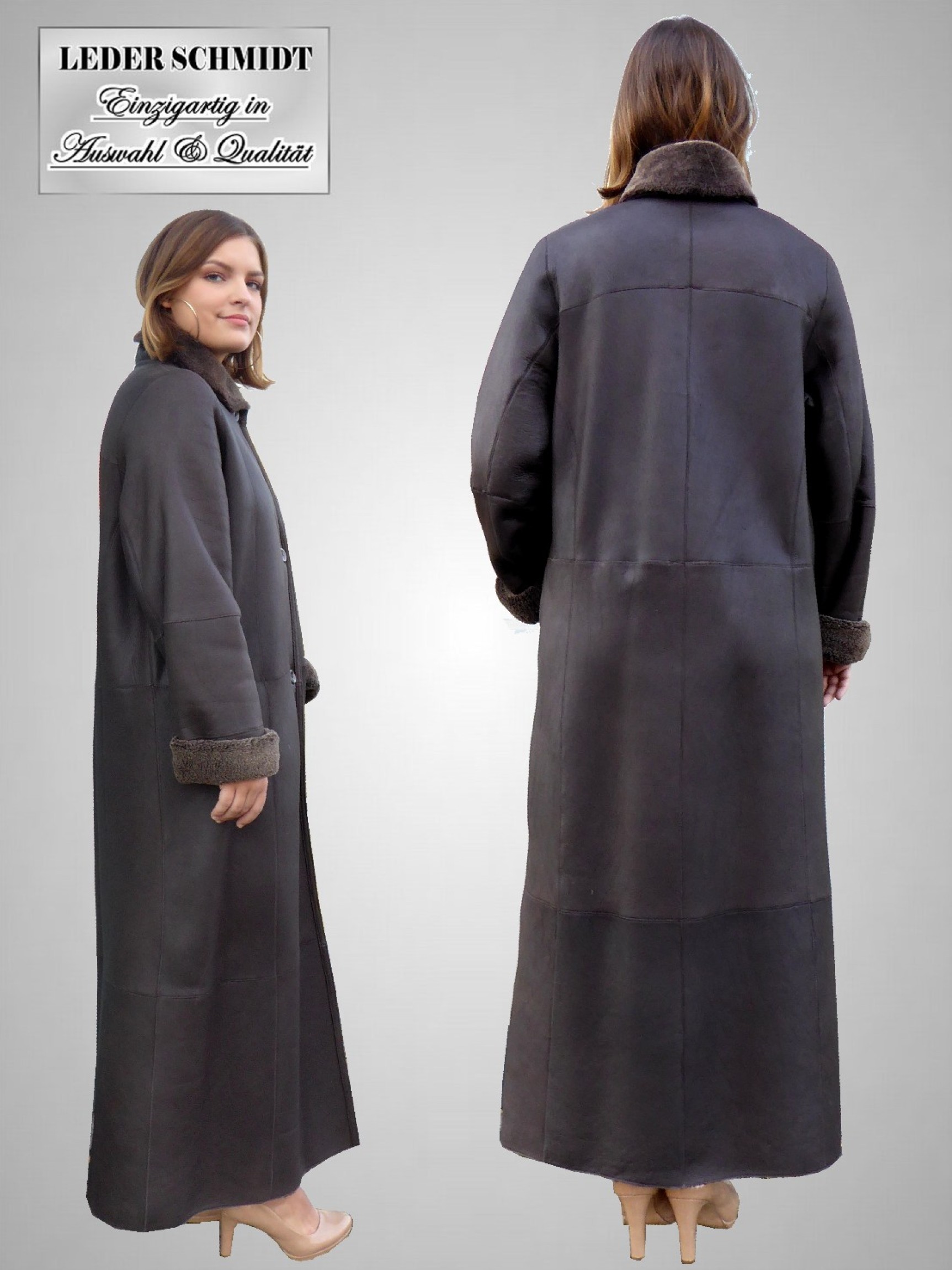 extra langer brauner Damen Lammfellmantel