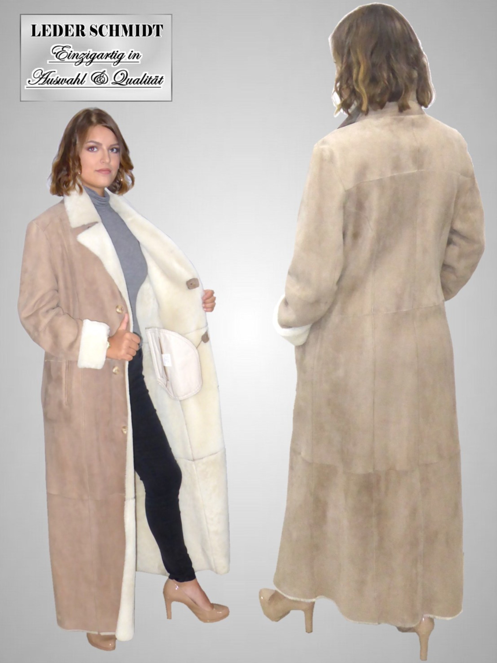 extra langer Lammfelmantel für Frauen