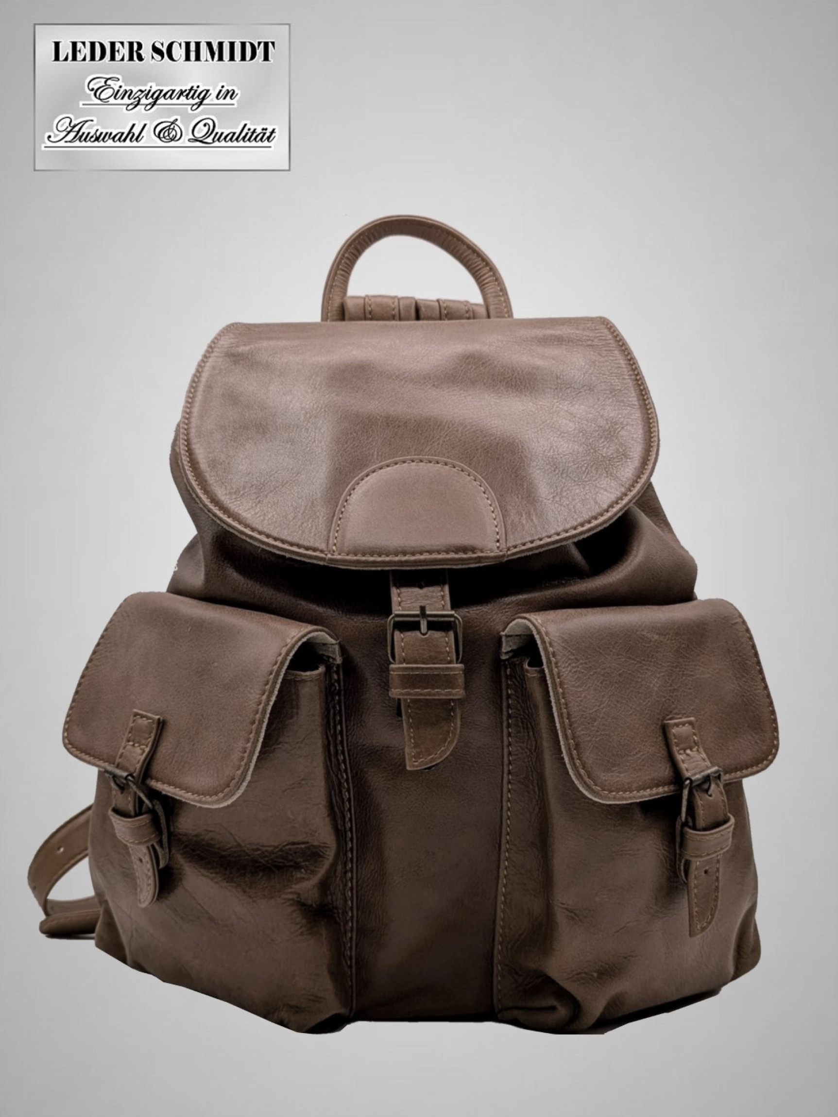 Lederrucksack Kalbsnappa sportlich d.braun