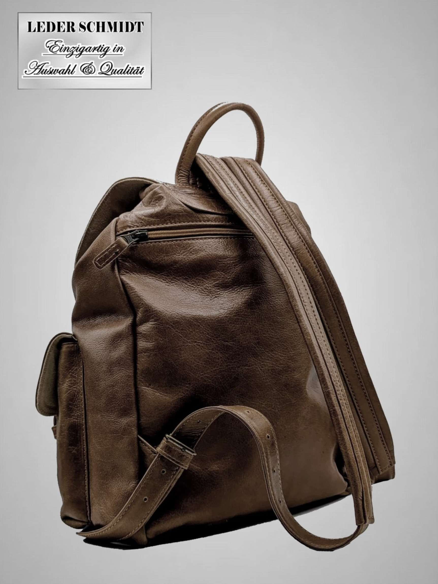 Lederrucksack Kalbsnappa sportlich d.braun