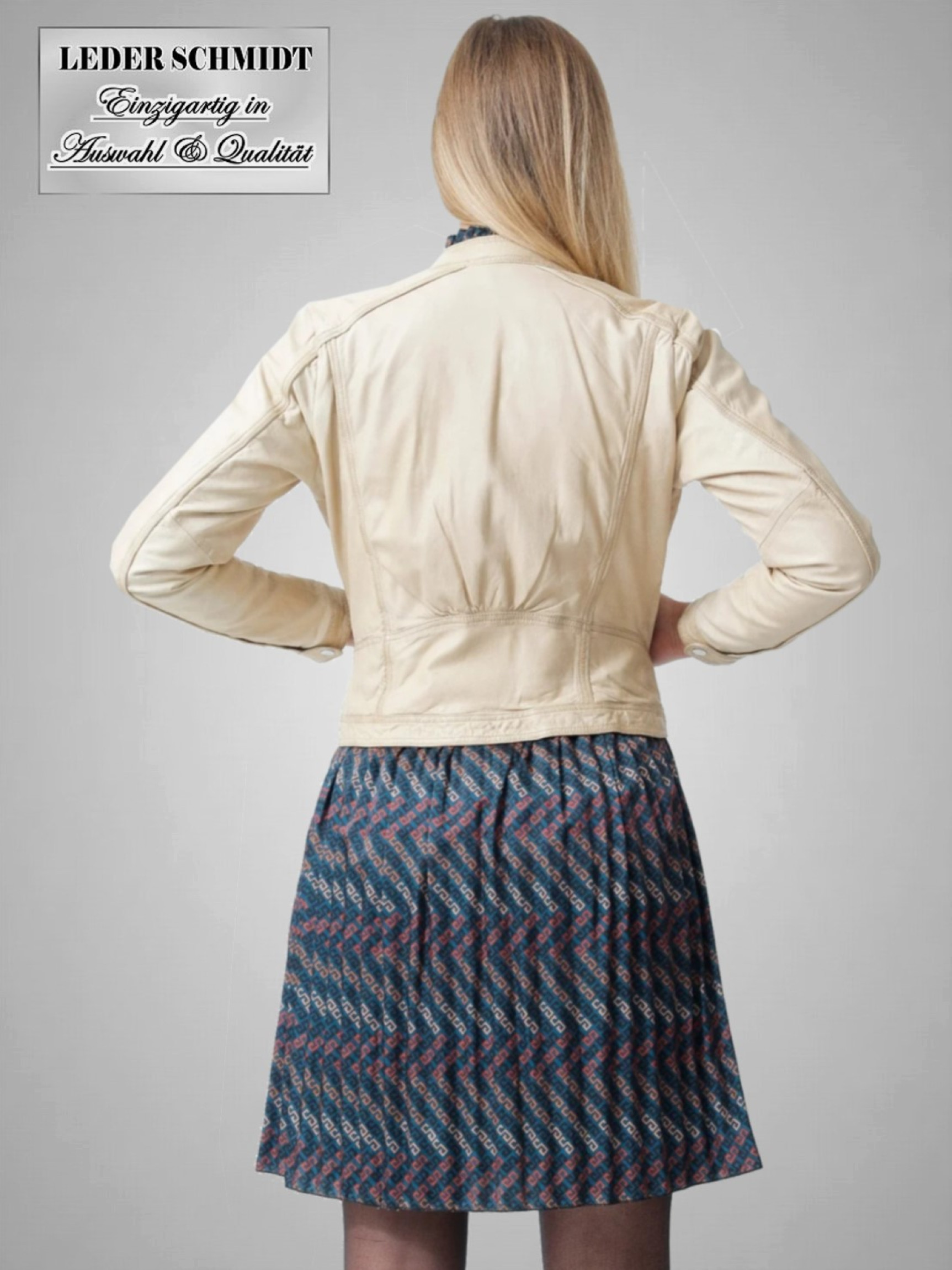 Damen Lederjacke kurz in grün und beige