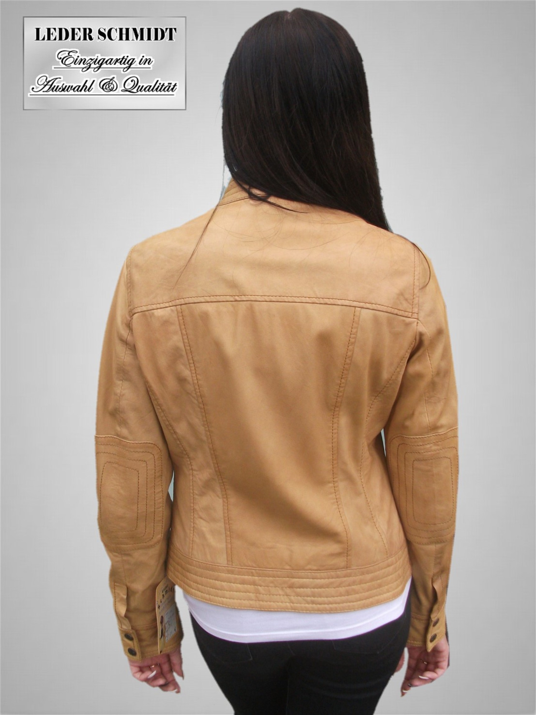 leichte dünne Damenlederjacke cognag Biker Stehkragen vintage