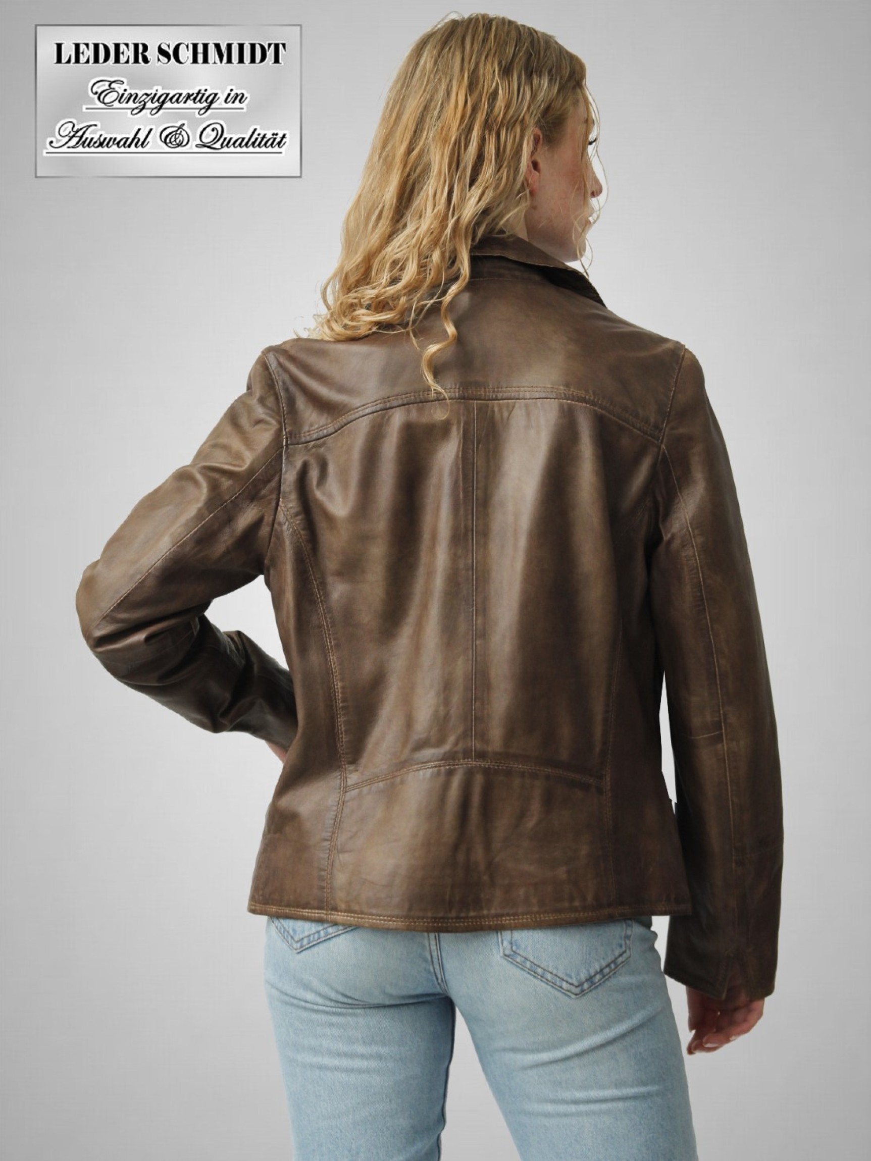 halblange Damen-Lederjacke braun