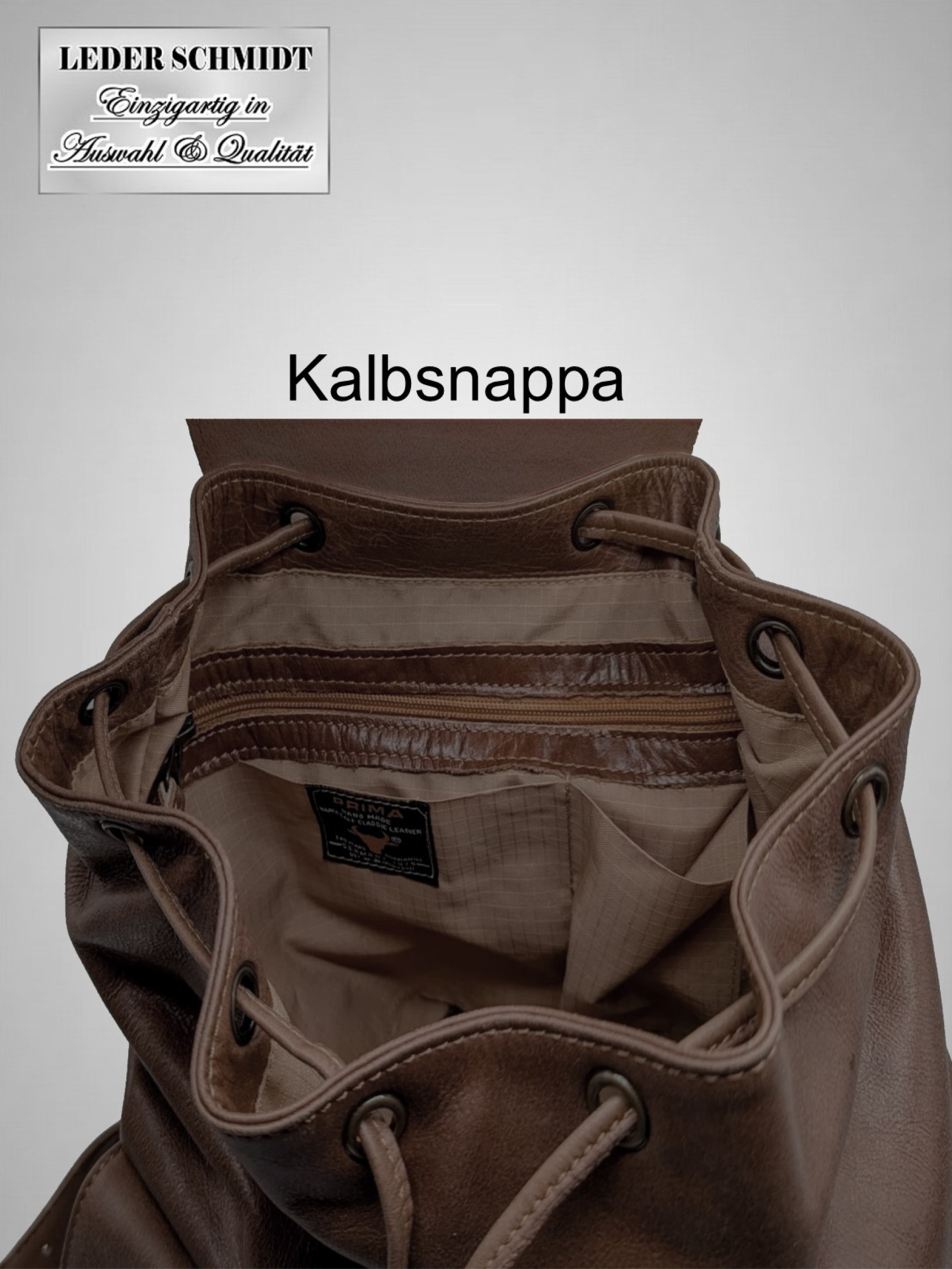 Lederrucksack Kalbsnappa sportlich d.braun