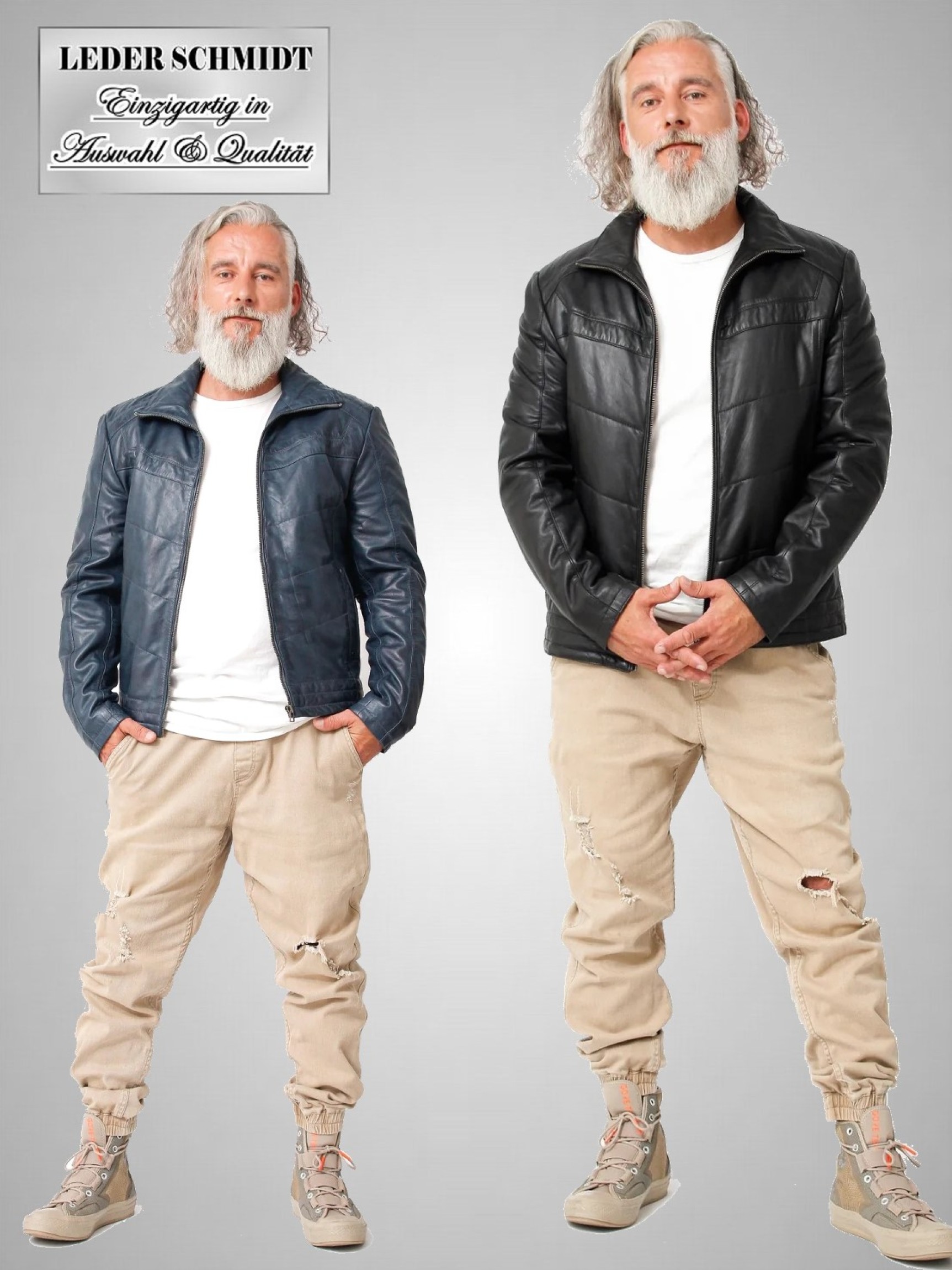 halblange Herrenlederjacke lammnappa gesteppt Stehkragen