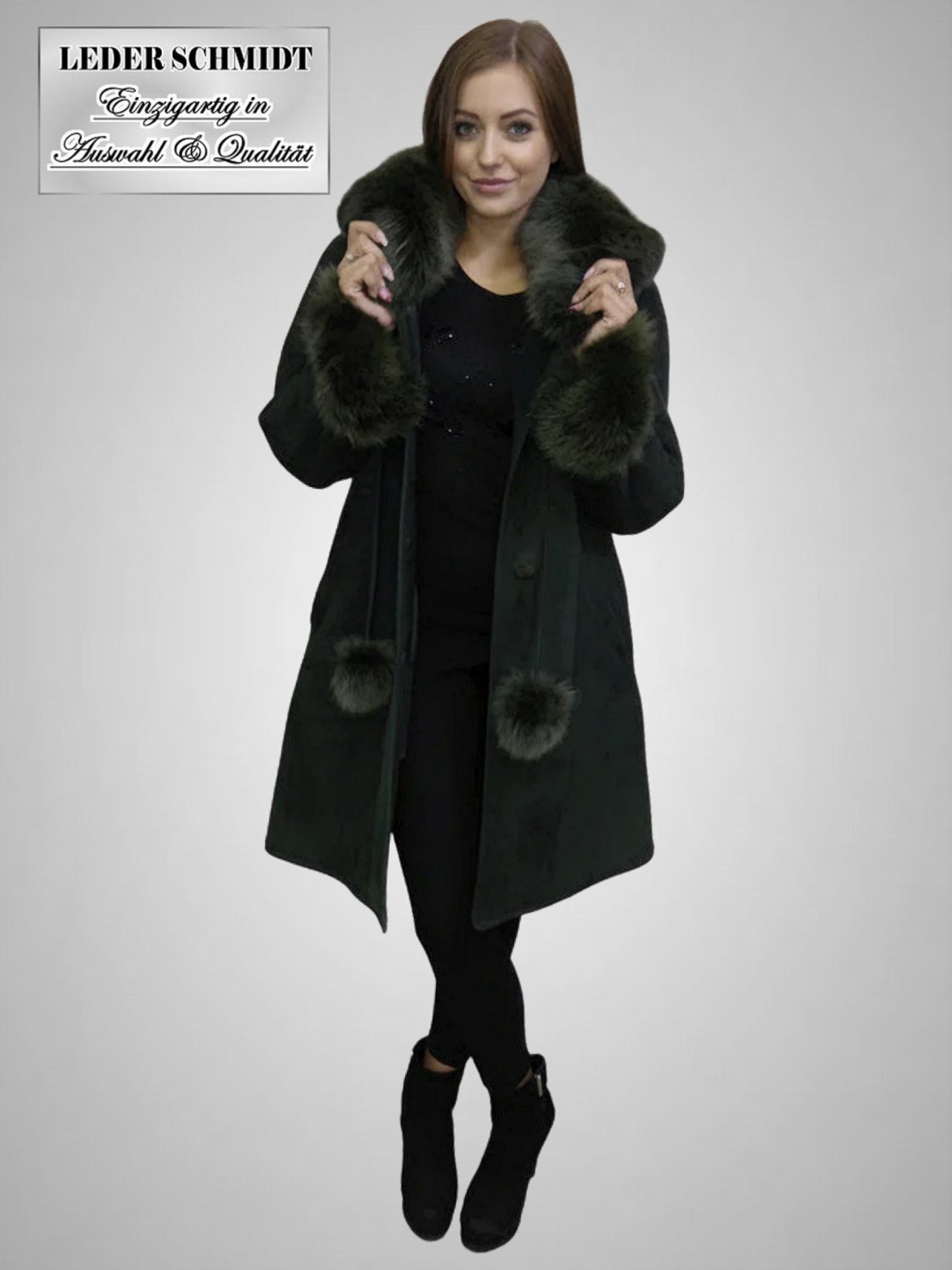 Lange Damen Lammfelljacke mit Pelz