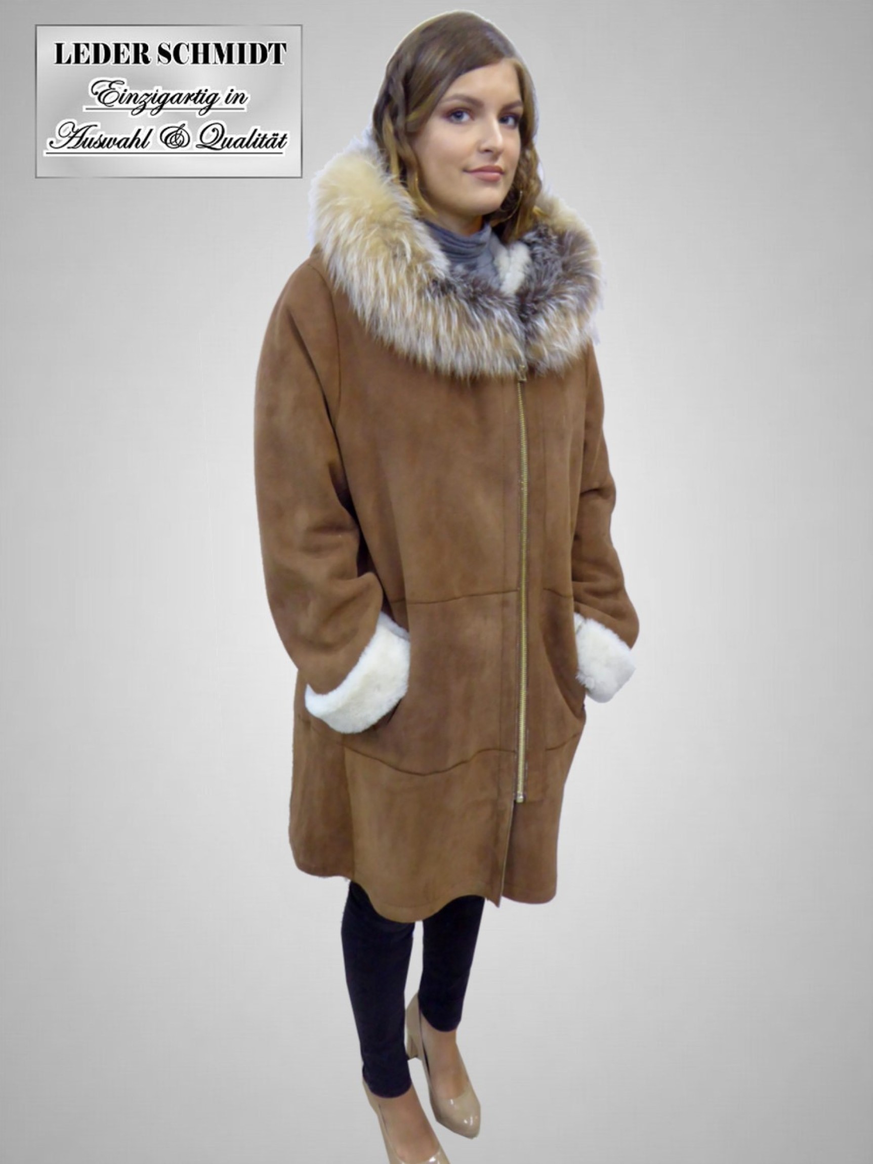 leichte Damen Lammfelljacke cognac